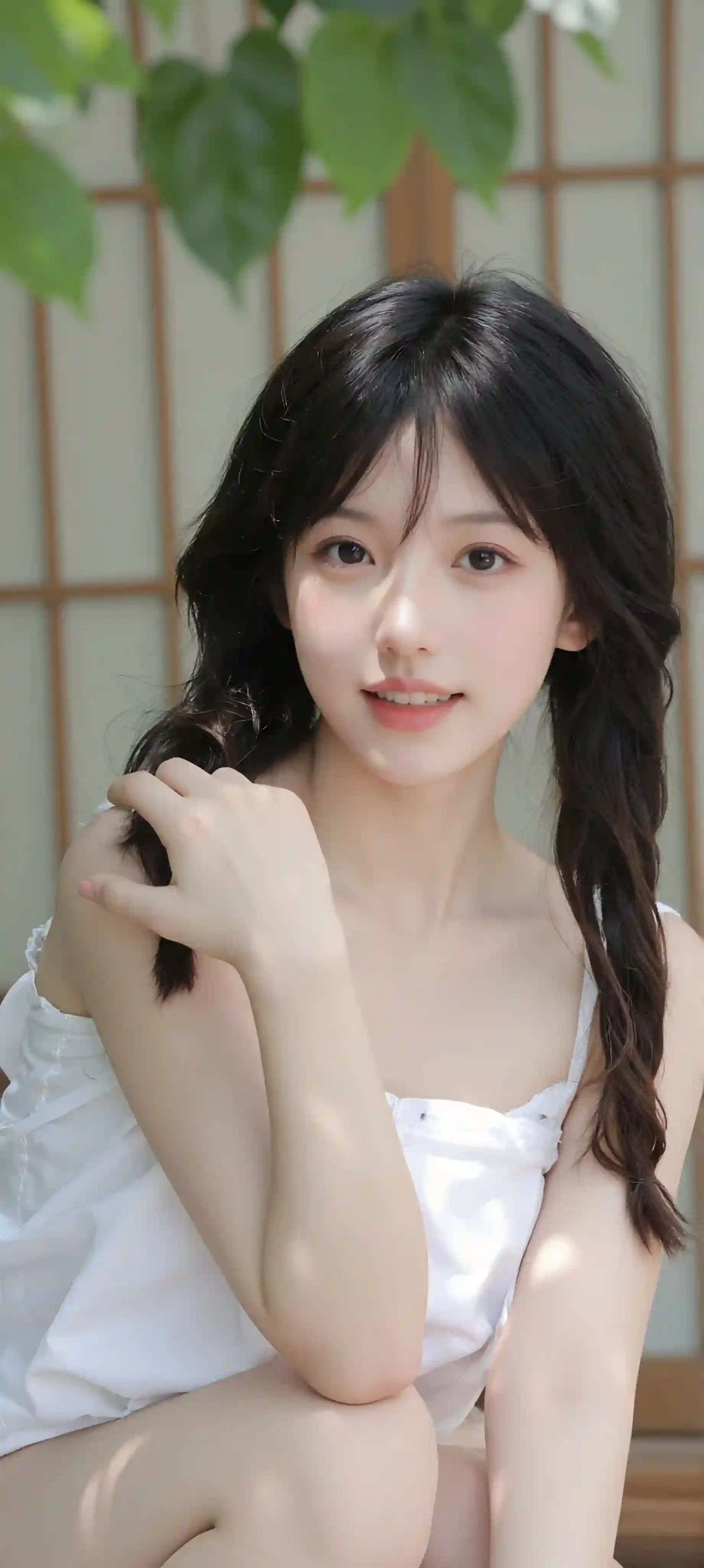 可爱 清纯美女 白色吊带裙 清纯可爱型们 