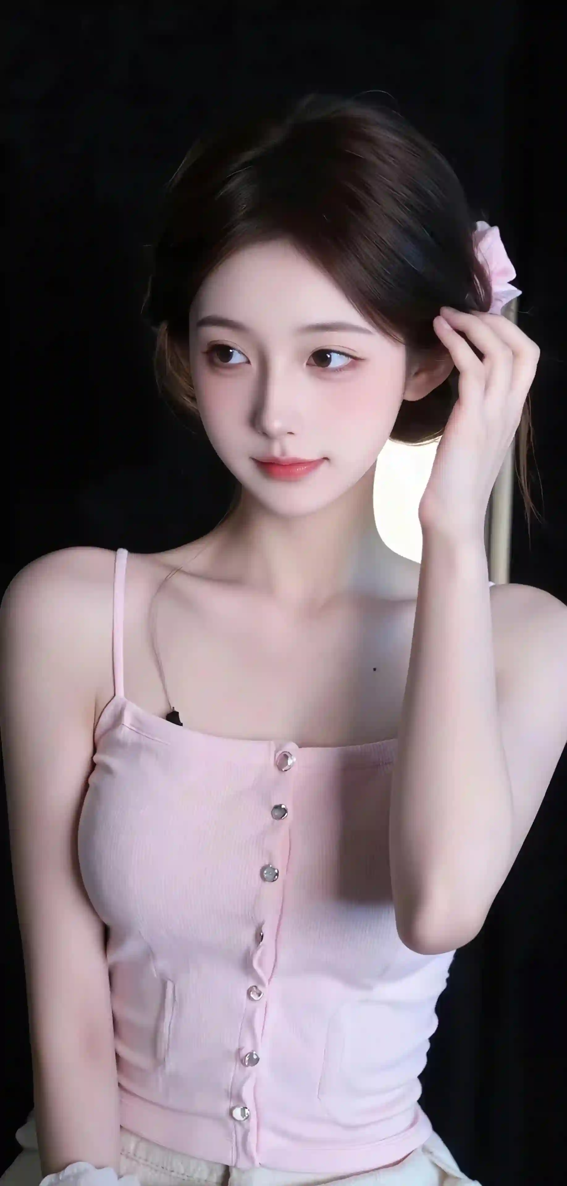 可爱清纯女孩 粉红色吊带女孩 性感可爱 清纯
