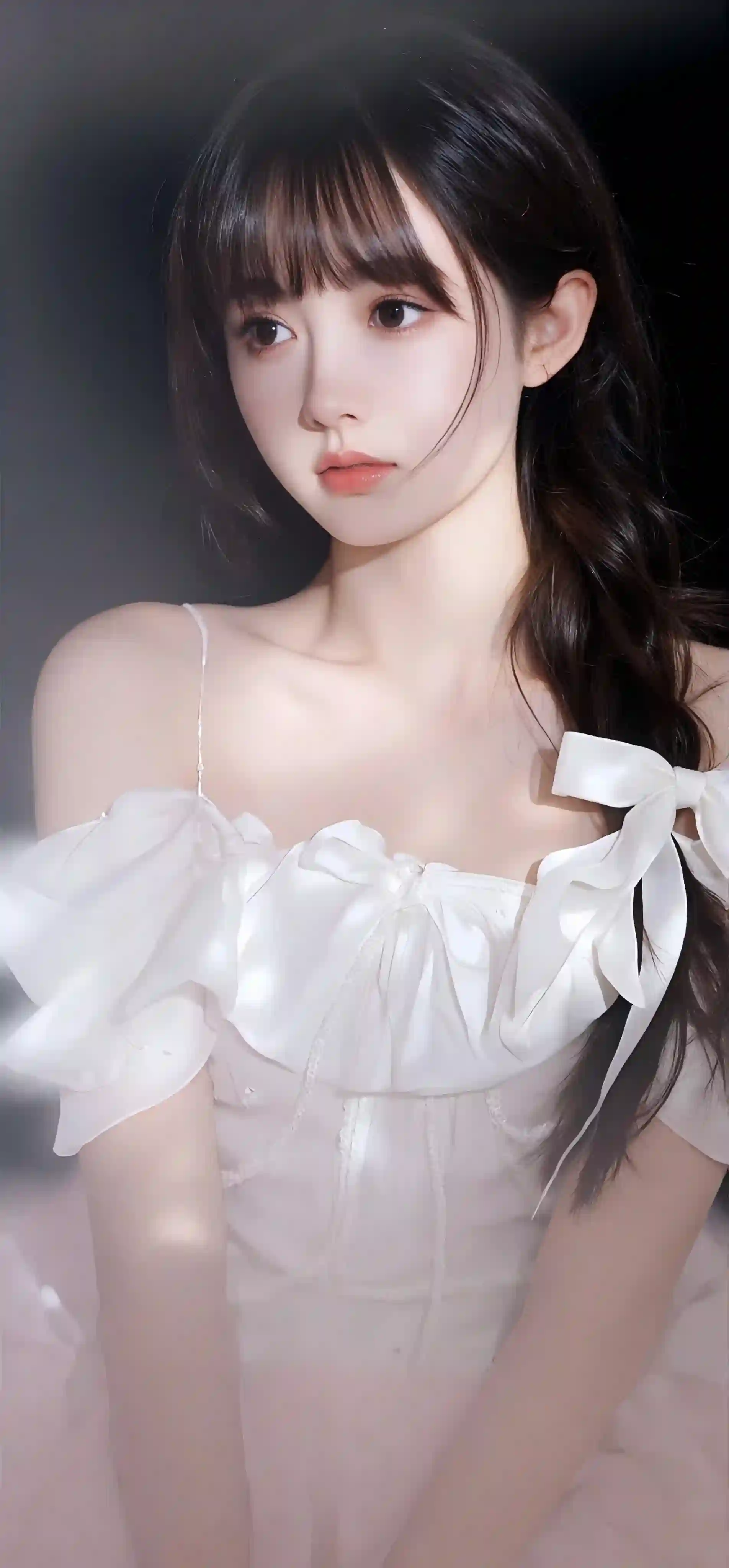吊带裙美女 清纯女孩 白色长裙 唯美 