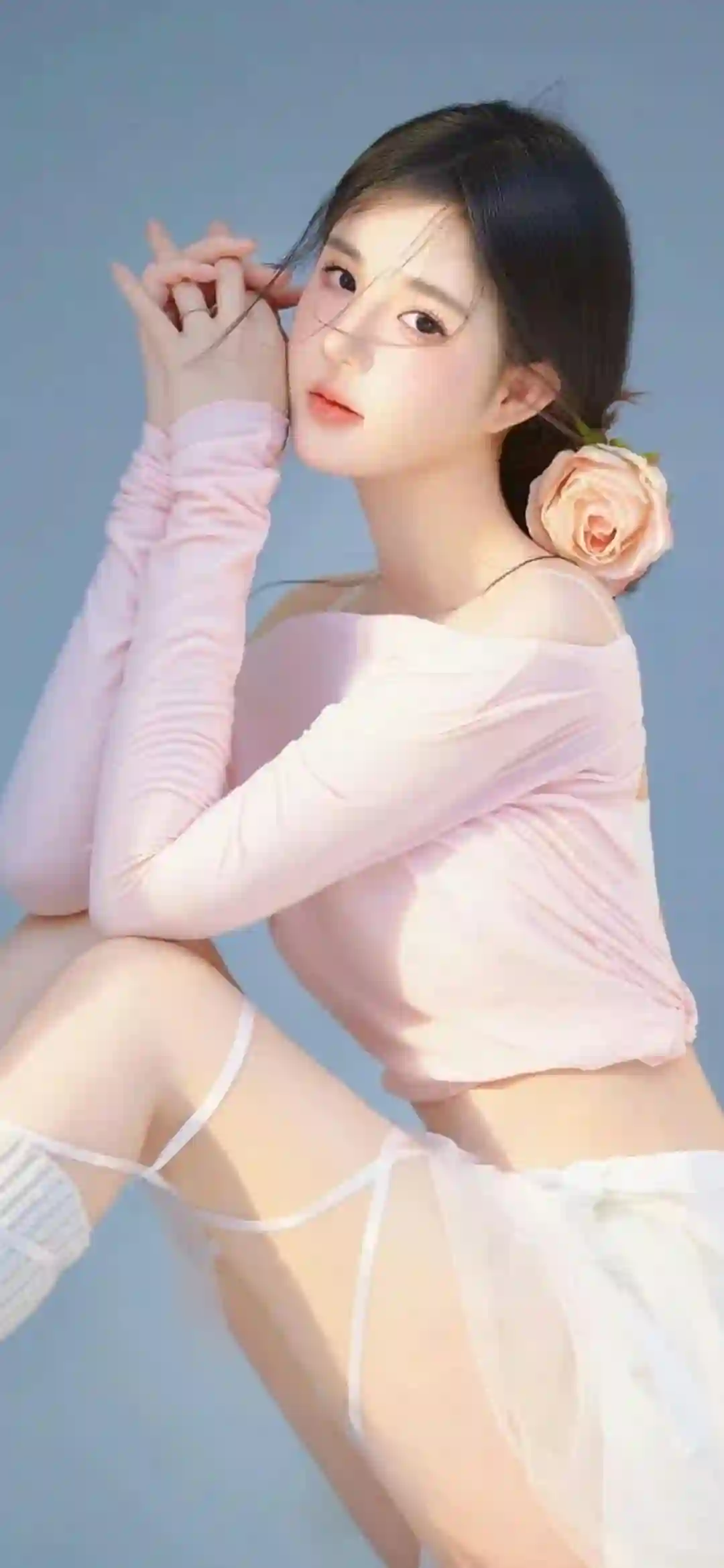 清纯美女 写真 粉色衣服 白色短裙