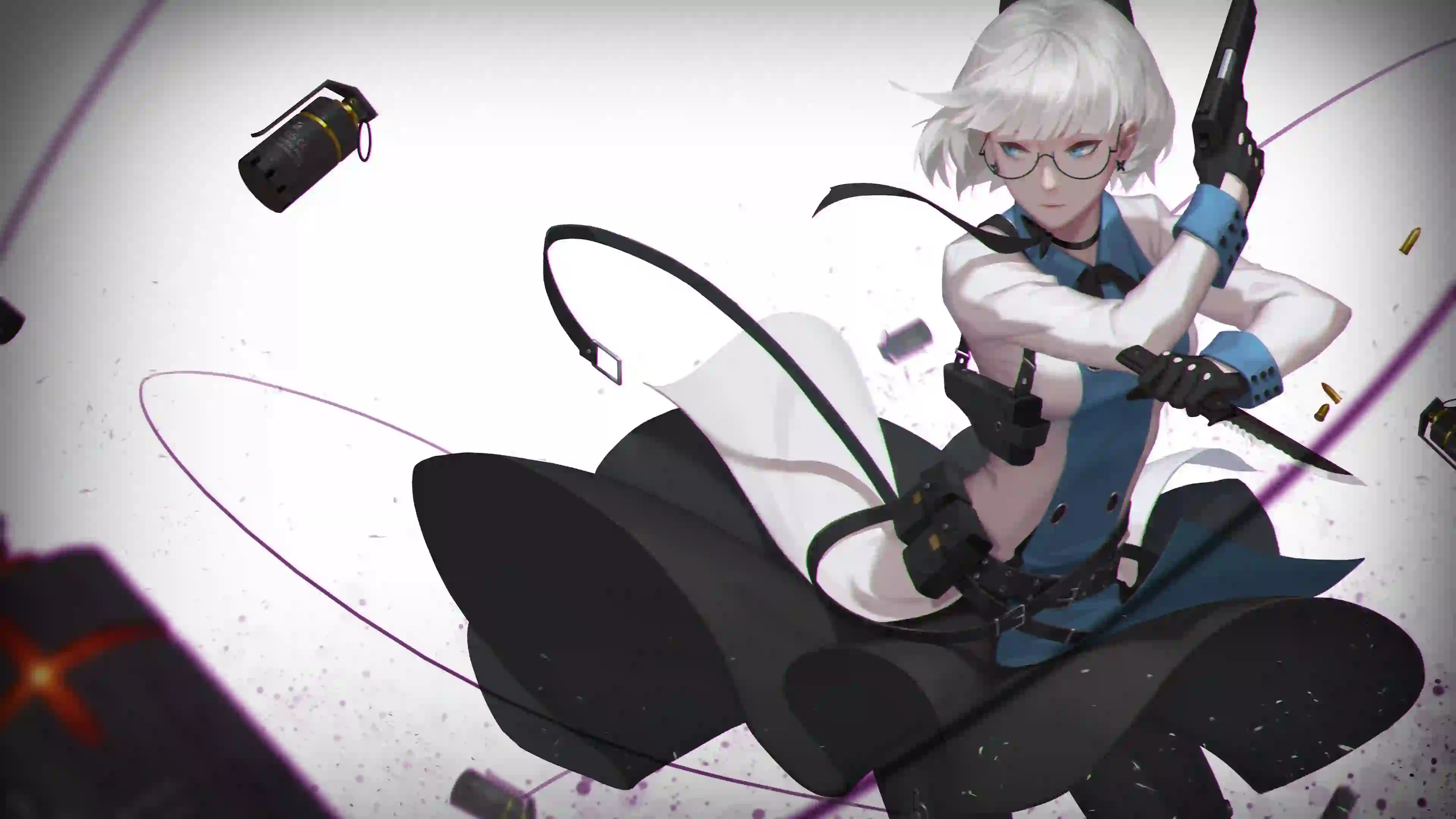 二次元动漫女孩 眼镜 白发女孩 武器