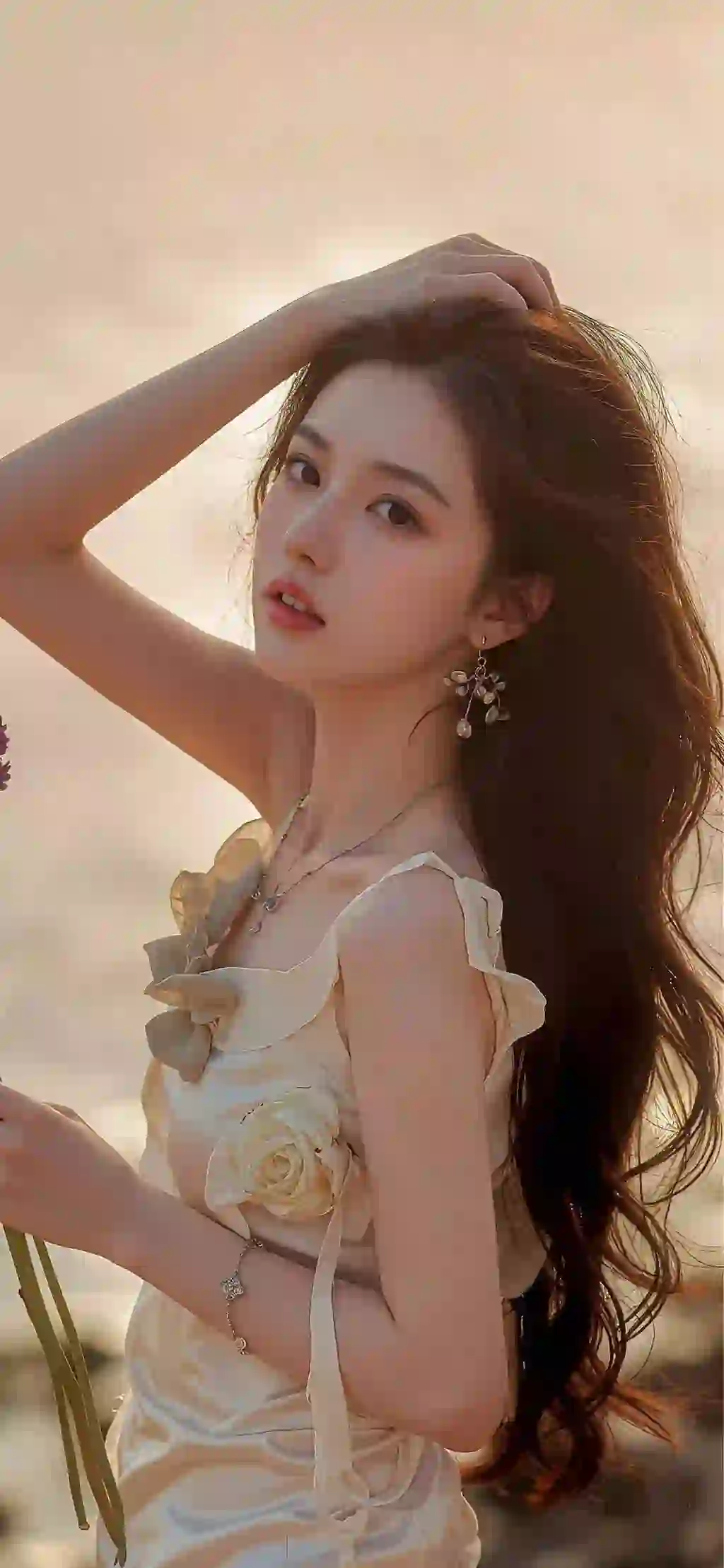 长发美女 夕阳 暖色调 性感美女