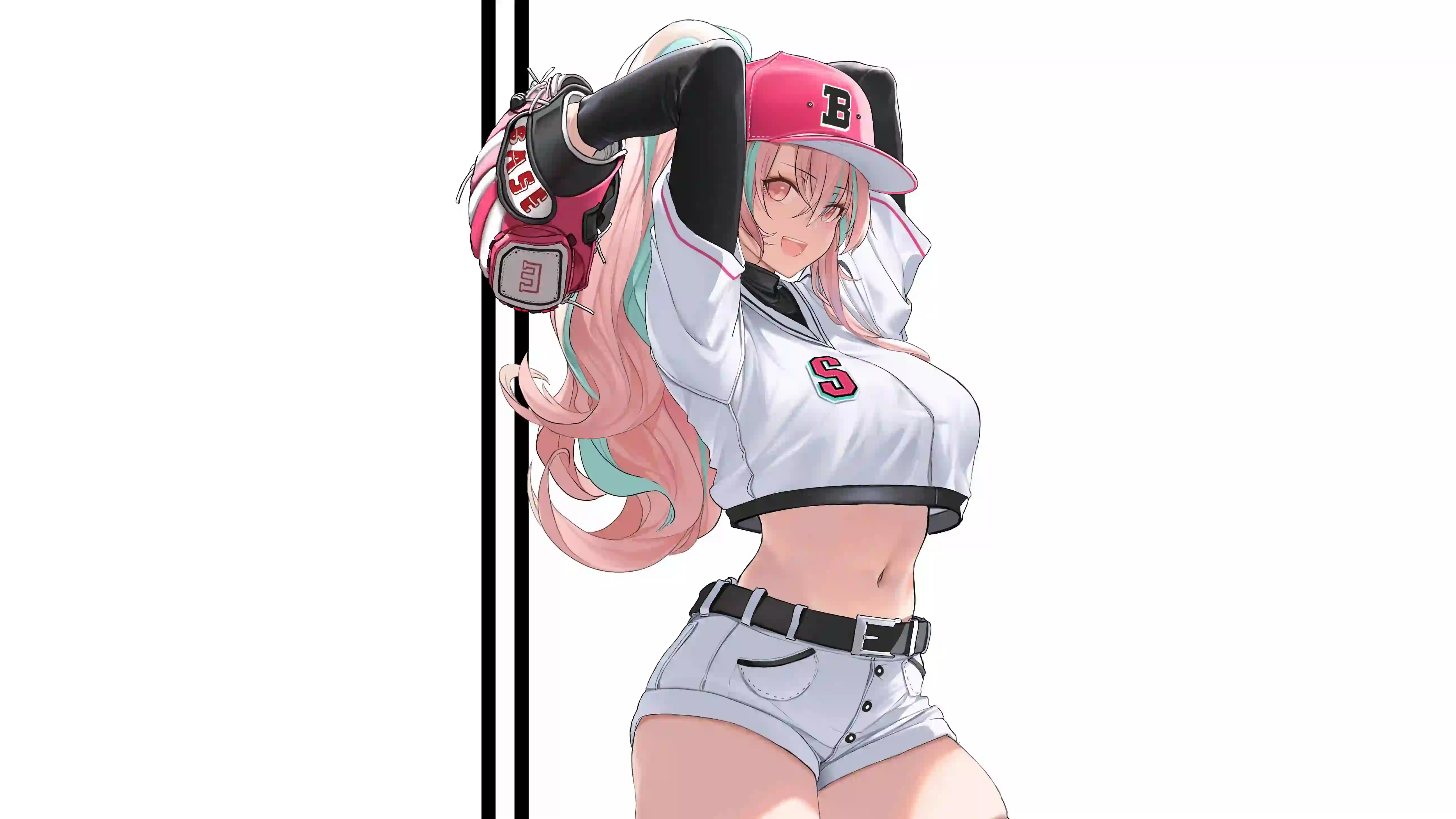 创意壁纸 纯色背景 二次元女孩 棒球 ⚾️
