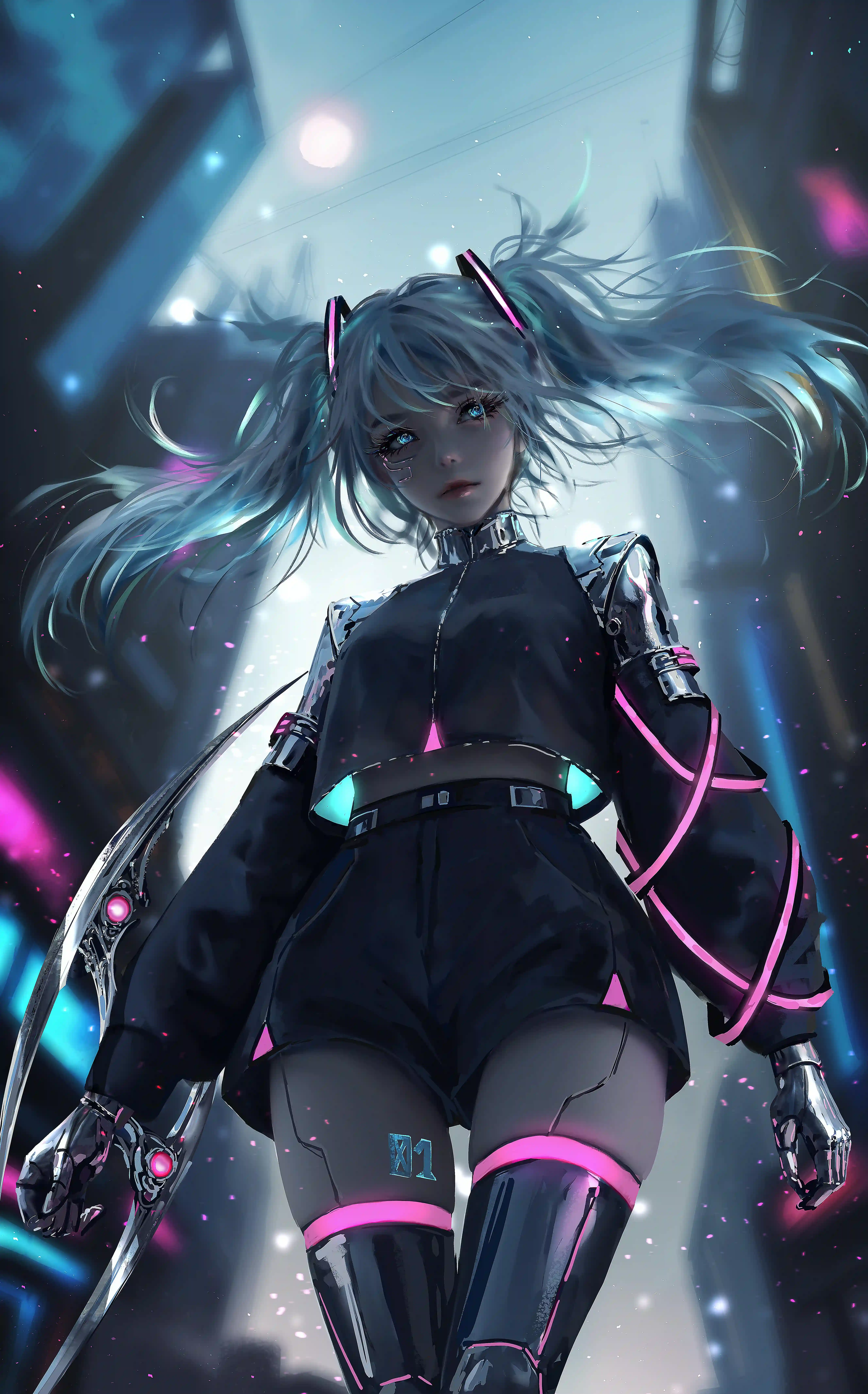 动漫美少女 长腿 机械女孩 白发女孩 
