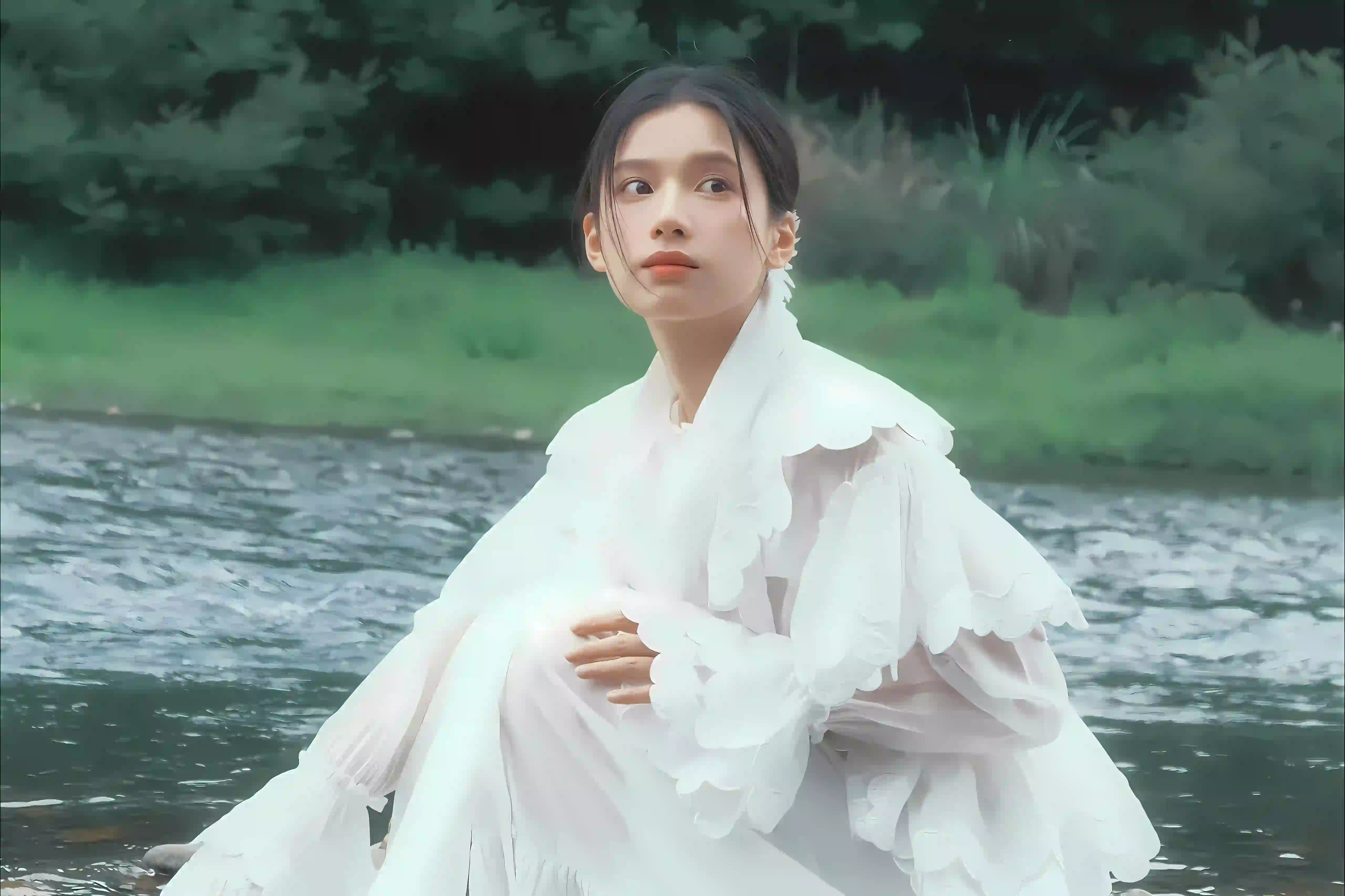 长发清纯美女 美女明星 张婧仪 古风 河边