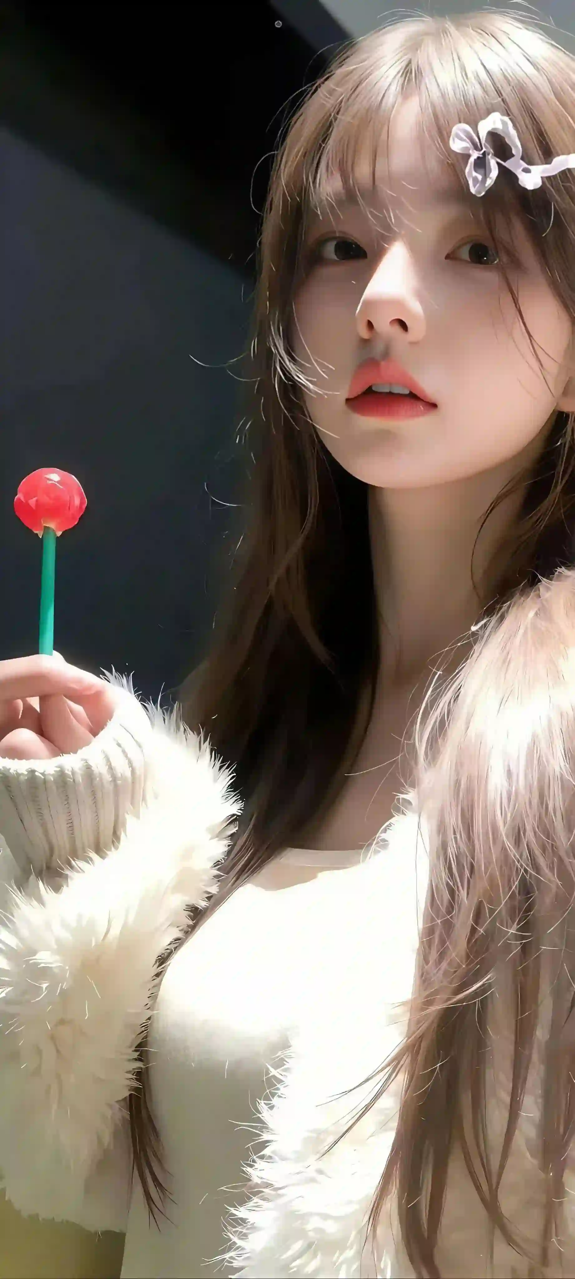 吃棒棒糖的长发清纯美女 