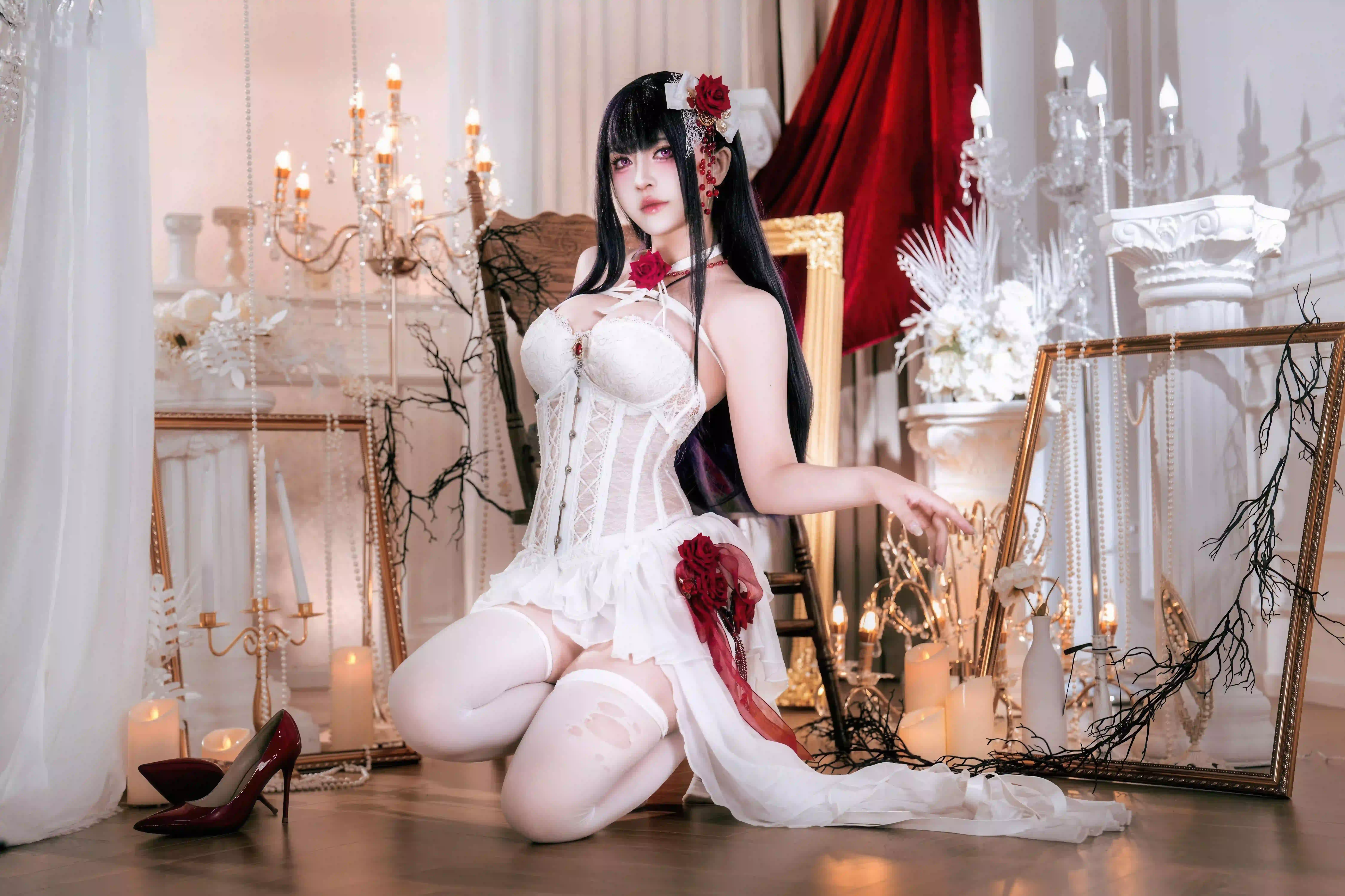 性感美女 白色丝袜 性感 红色 腿