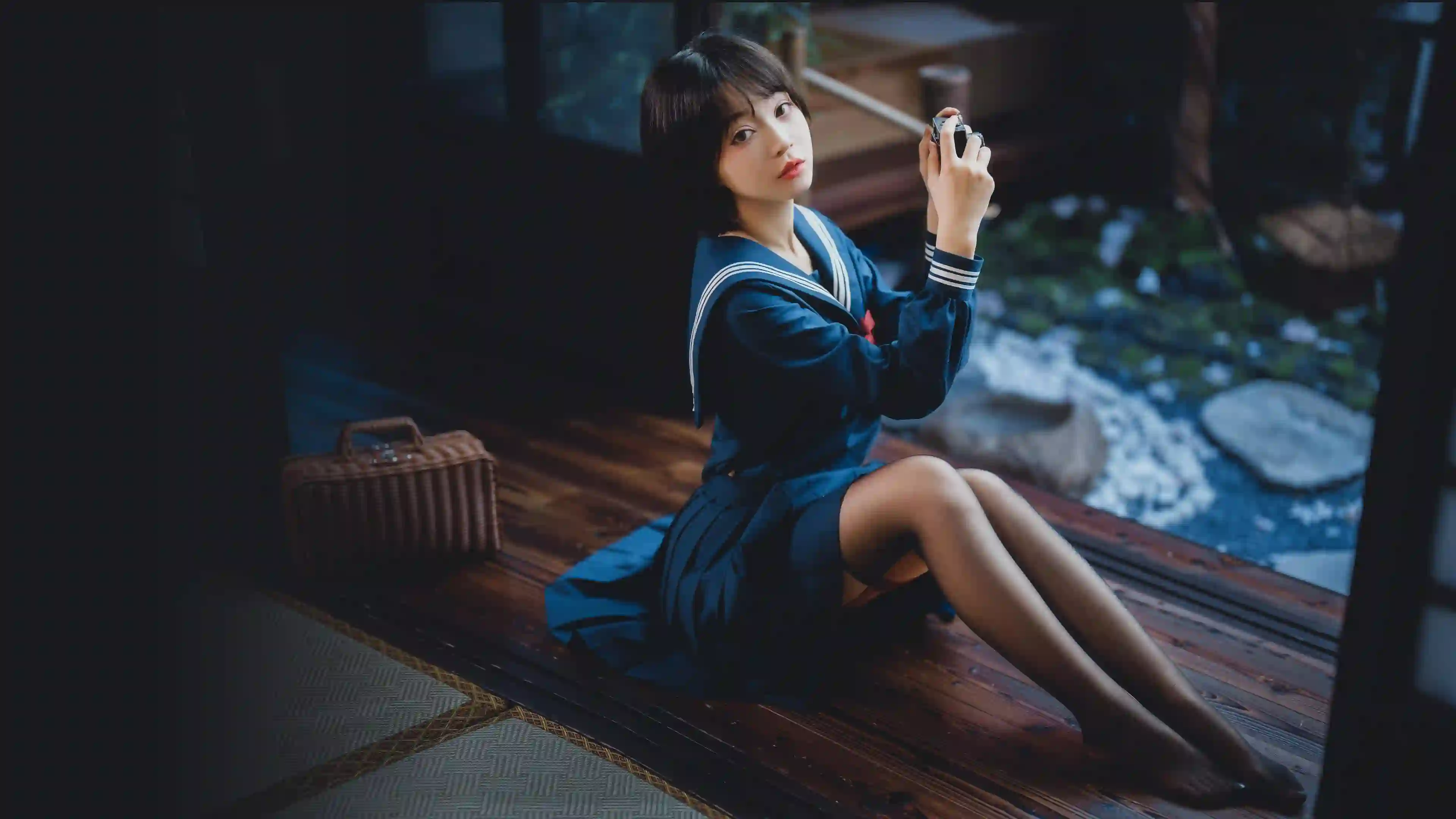 jk美女 长腿丝袜美女 居家 日式风格建筑