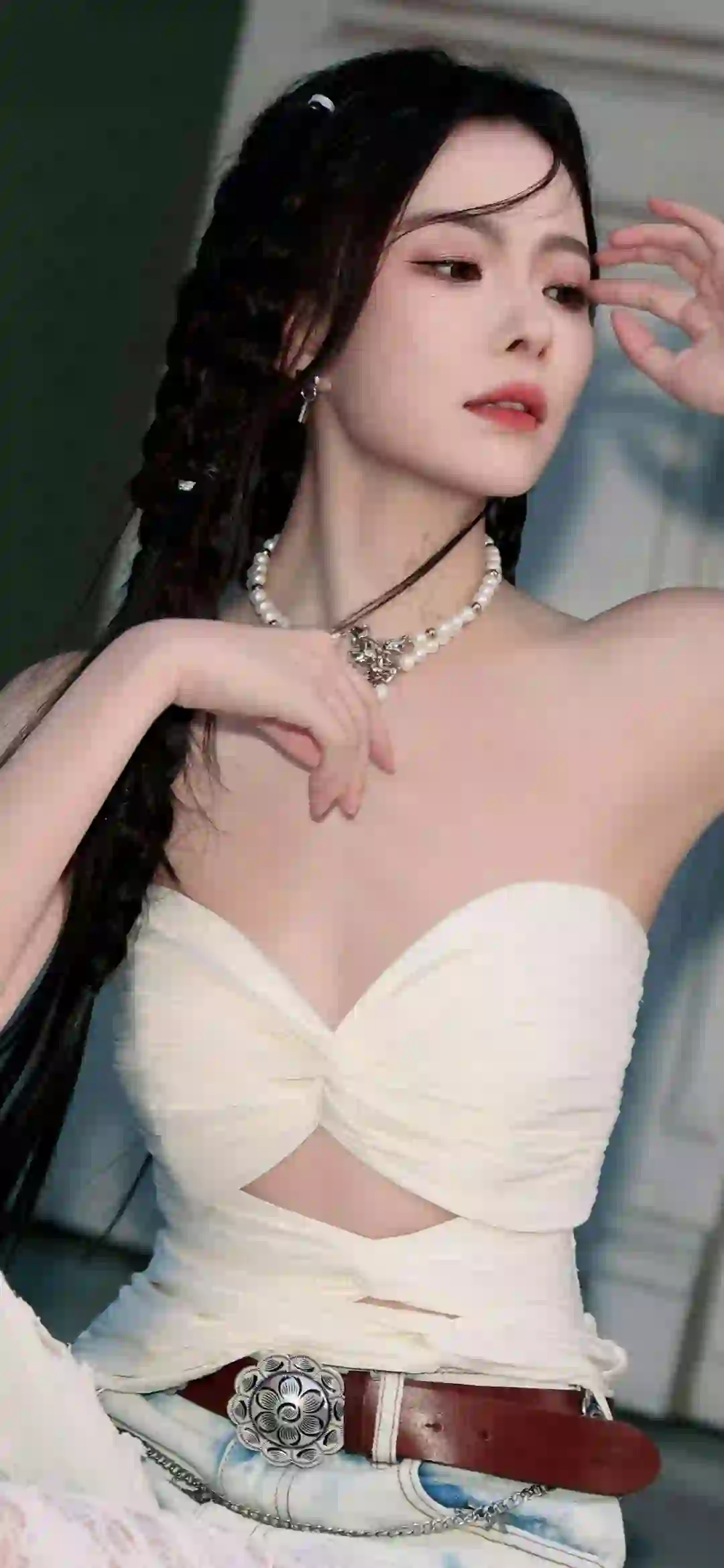 长发女孩 性感美女 居家写真 牛仔穿搭