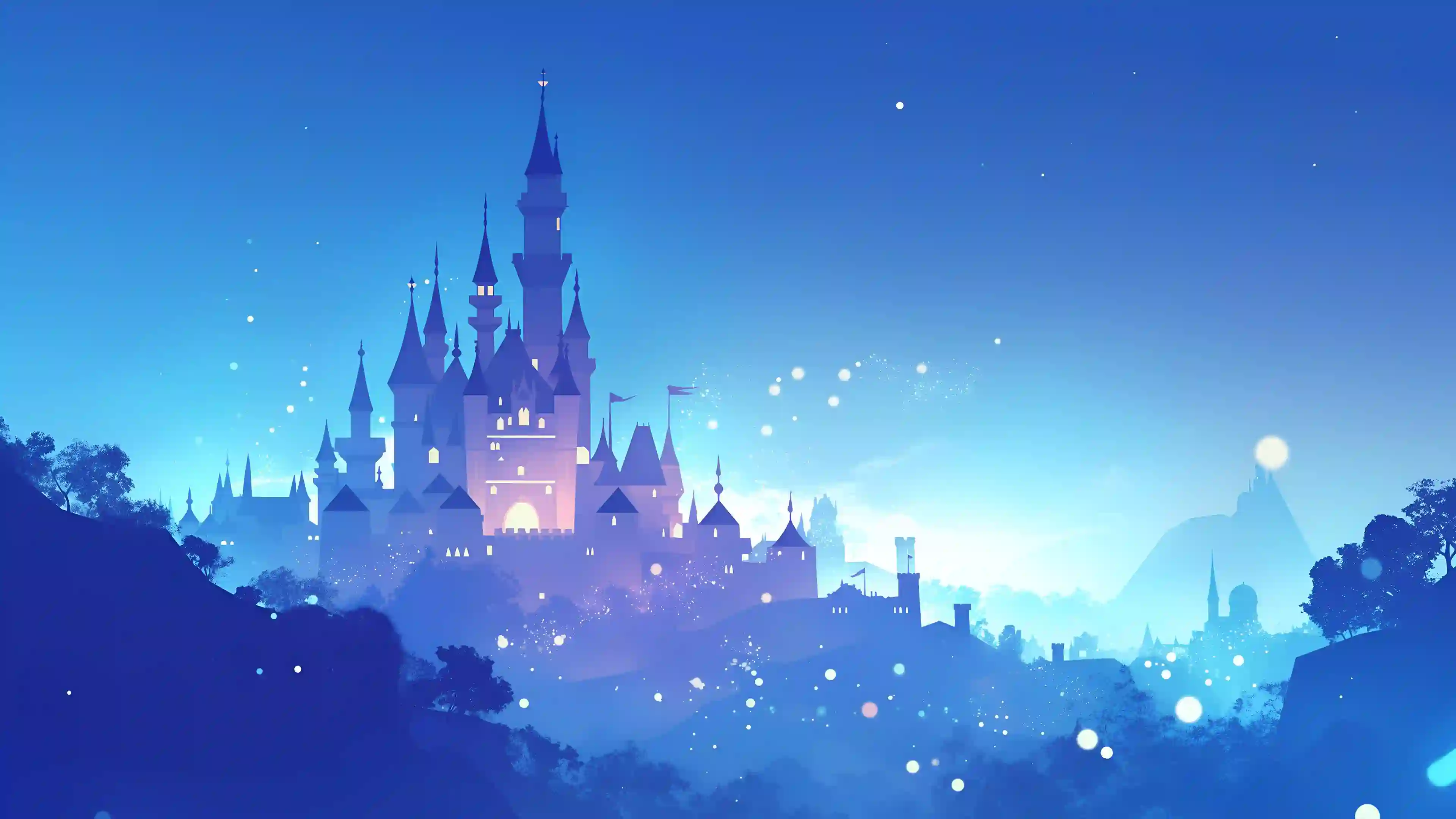 梦幻城堡 蓝色夜景 唯美插画 创意