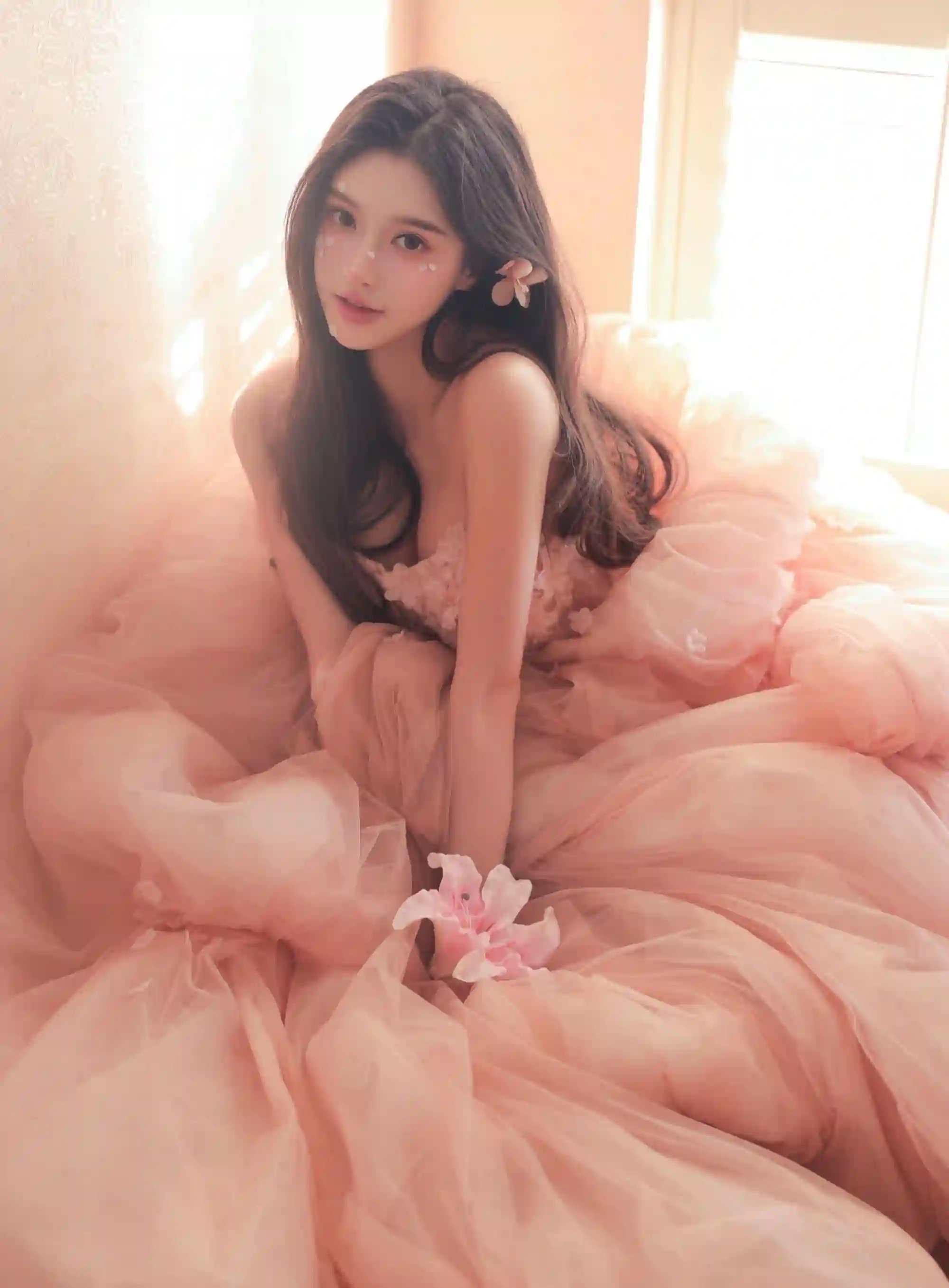 可爱美女 长发美女 长裙美女 粉色长裙 阳光可爱