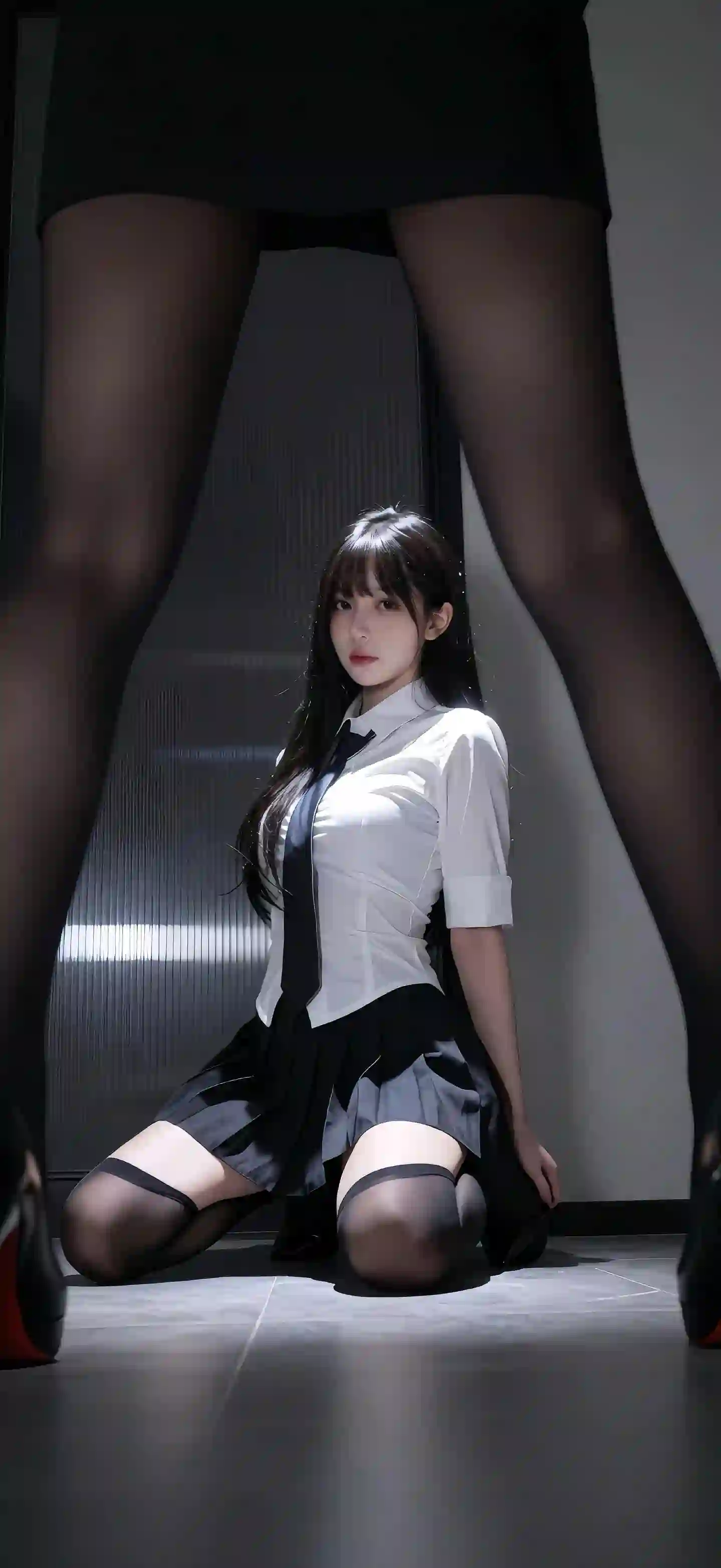 黑丝美女 JK制服 电梯跪姿 时尚摄影 冷艳光影