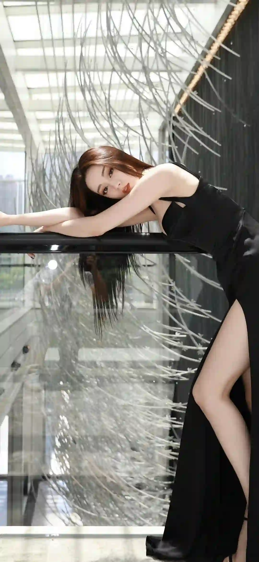 黑色长裙 长腿美女 性感美女 户外