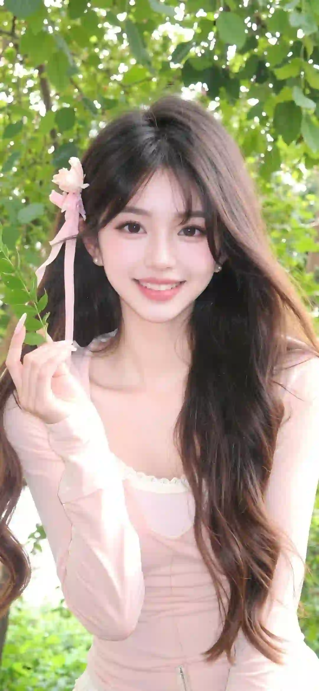 美女 长发美女 粉红色裙子 甜美女孩 微笑