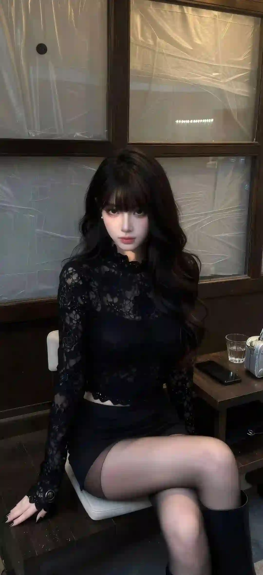 黑色蕾丝美女 室内 时尚 穿搭 坐姿 写真