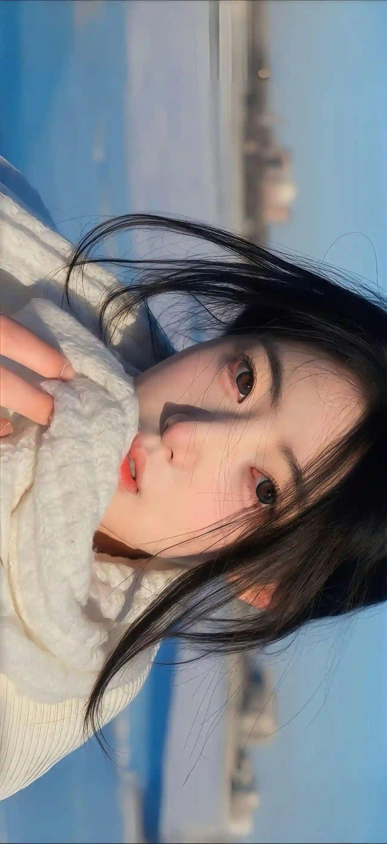 美女 长发美女 海边 围巾 