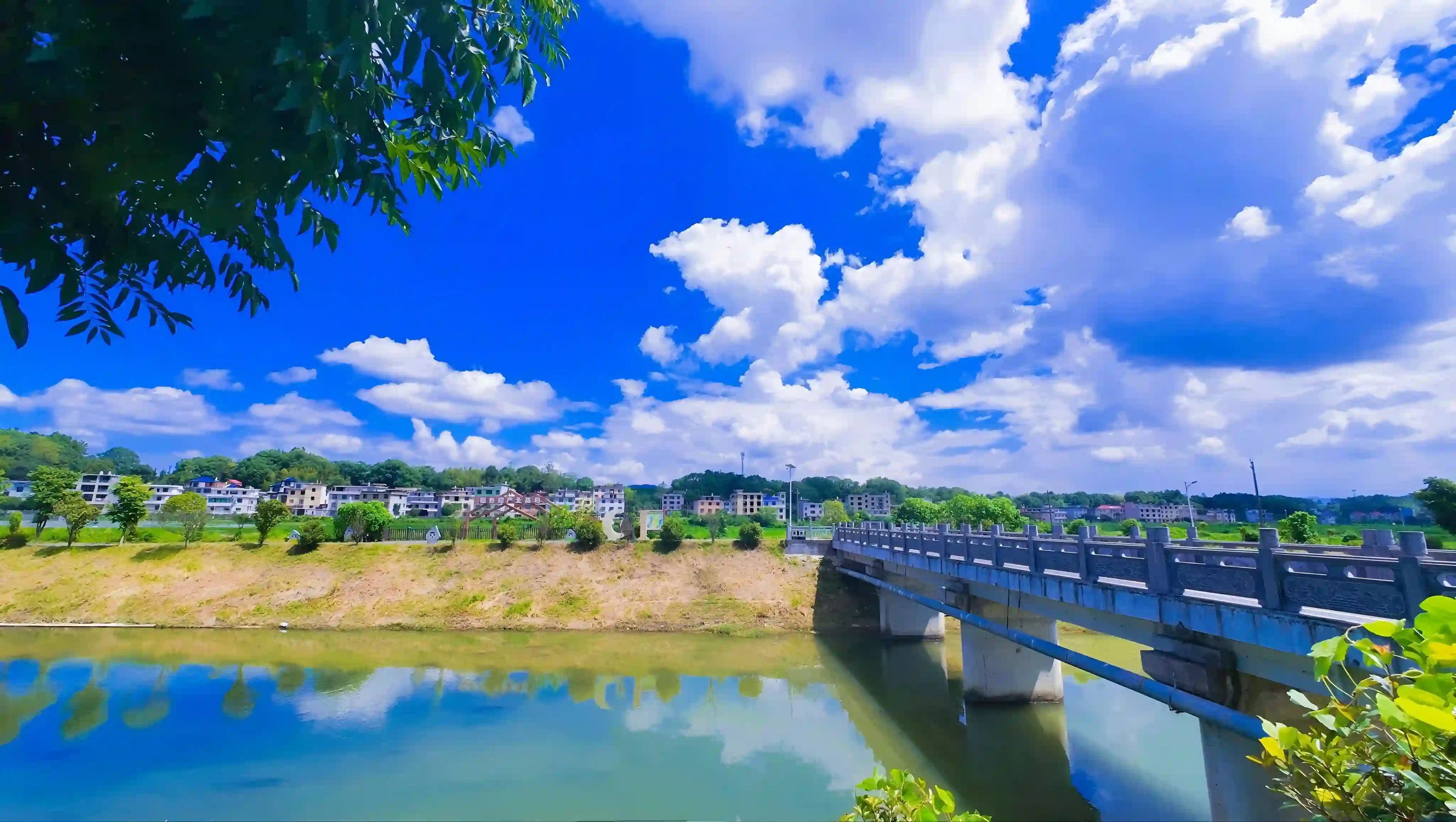 蓝天白云 石桥 河流 田园风光 乡村 治愈风景