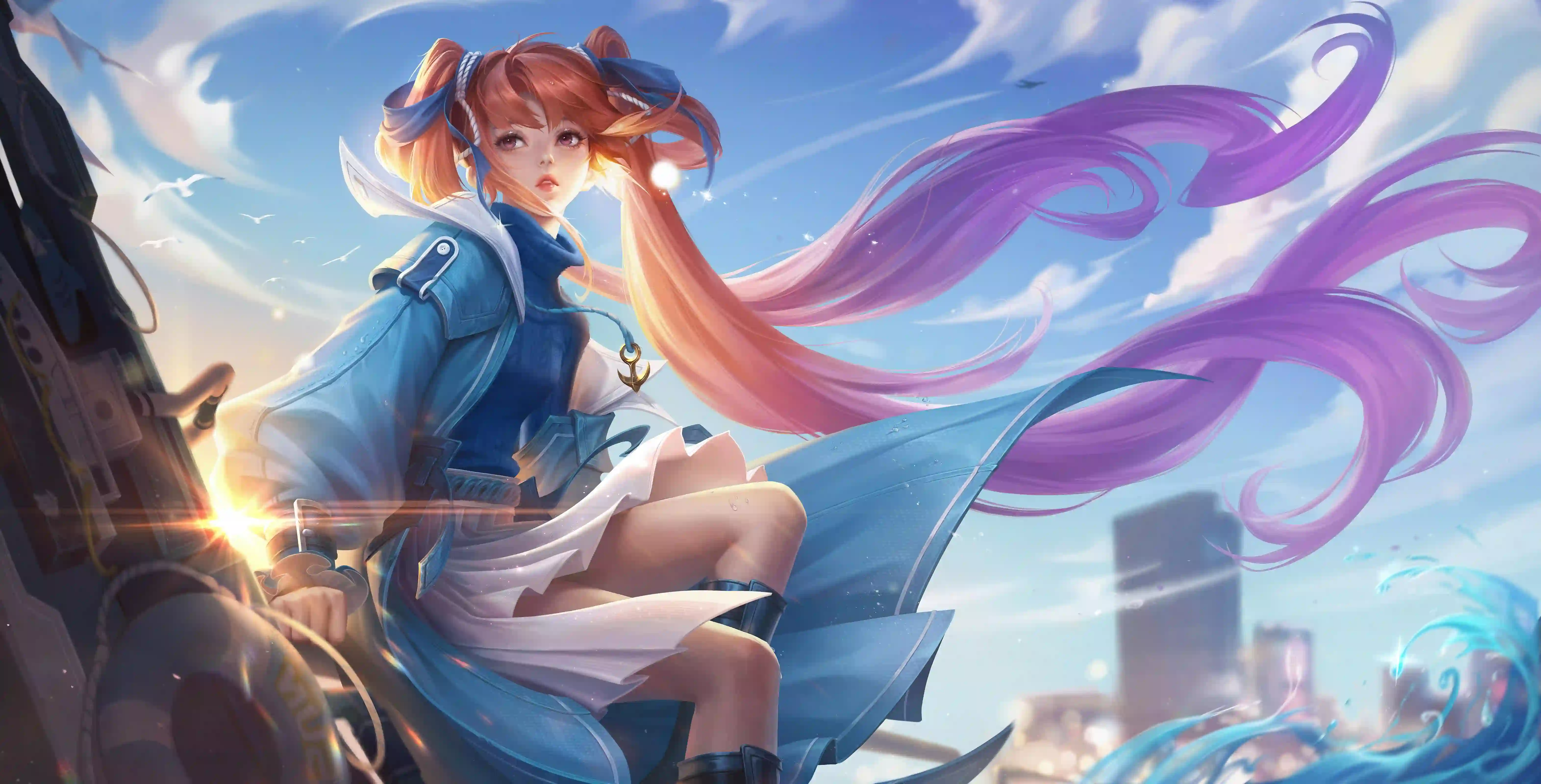 动漫少女 游戏原画 蓝天海景 唯美画风