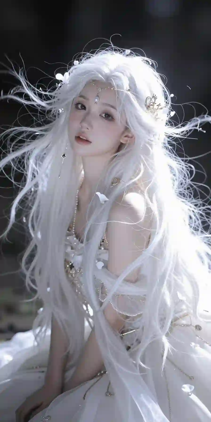长发美女 Ai美女 白色长裙 梦幻 清纯美女 白色长发