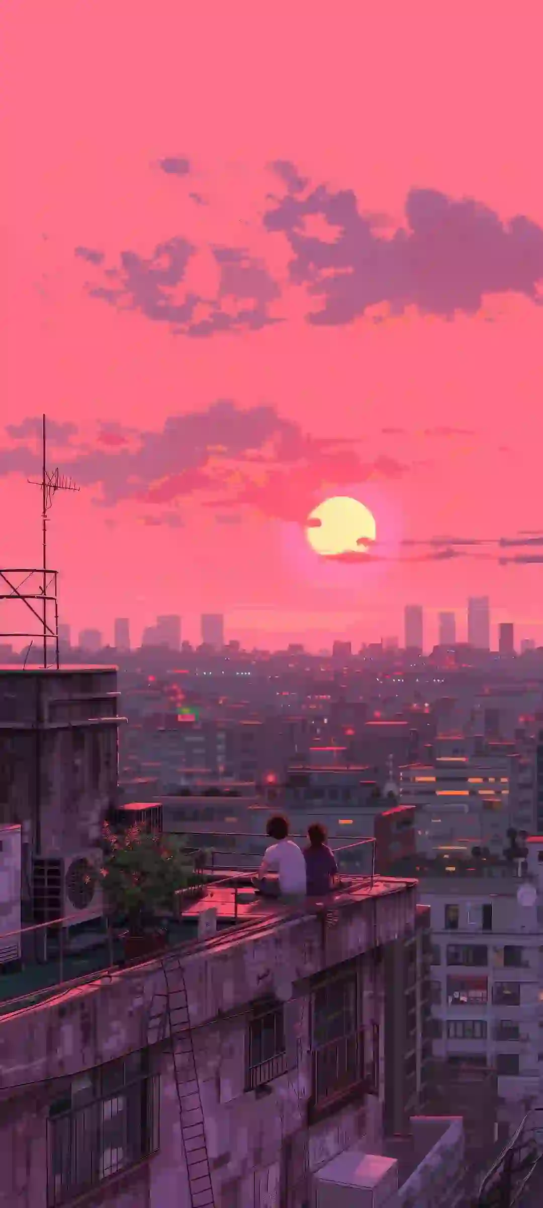 夕阳西下 落日 天台 