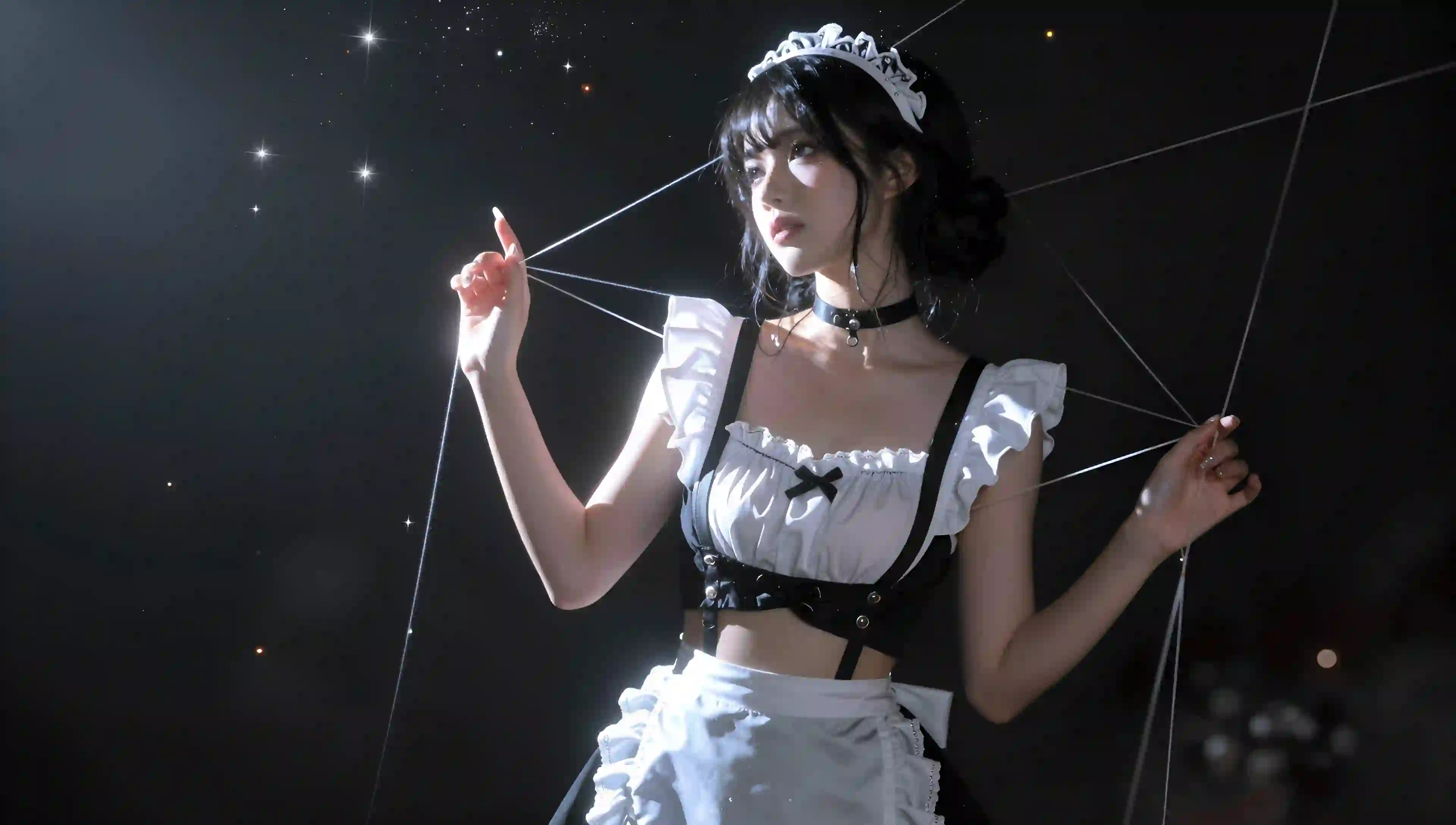 盘发 长发 项圈 女仆 可爱 性感 夜晚 星光