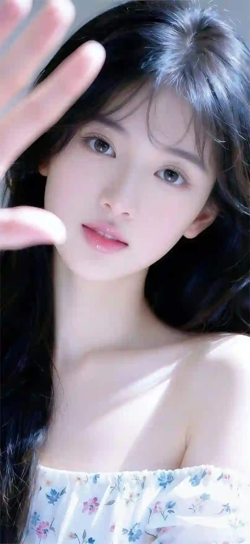 长发清纯美女 碎花裙 清纯 唯美 抹胸美女