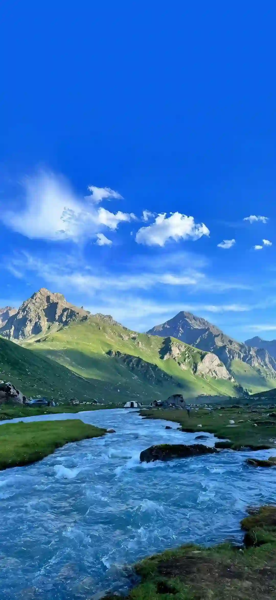 高山 河流 蓝天 白云 自然风光 风景壁纸