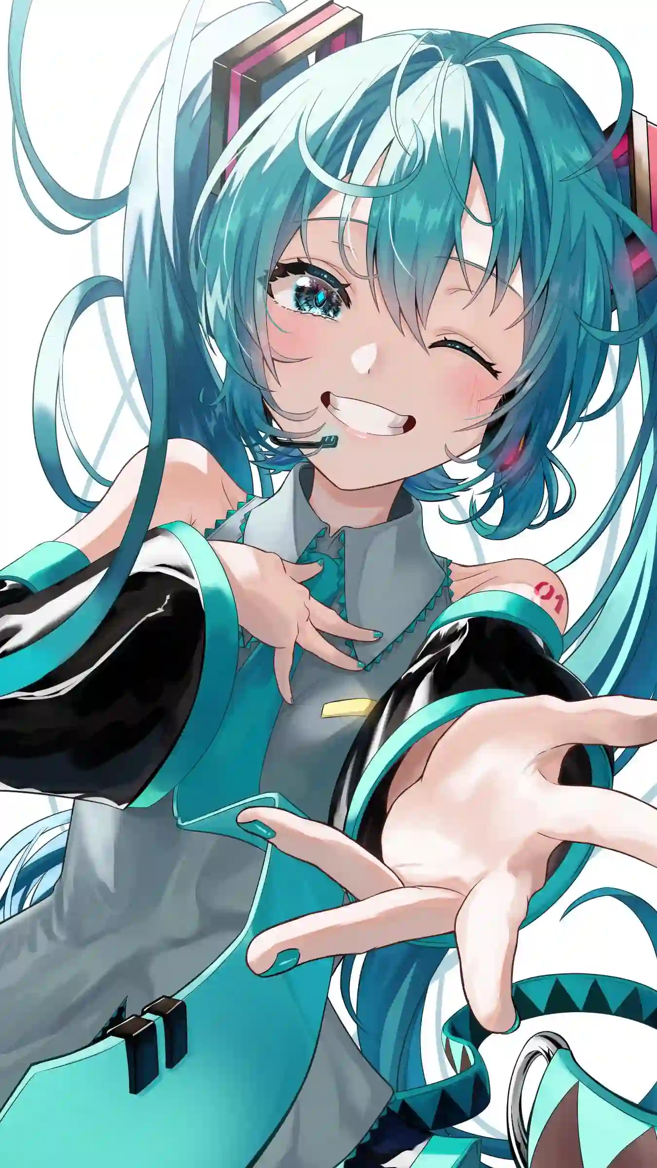二次元女孩 初音未来 微笑 可爱 蓝色头发 wink
