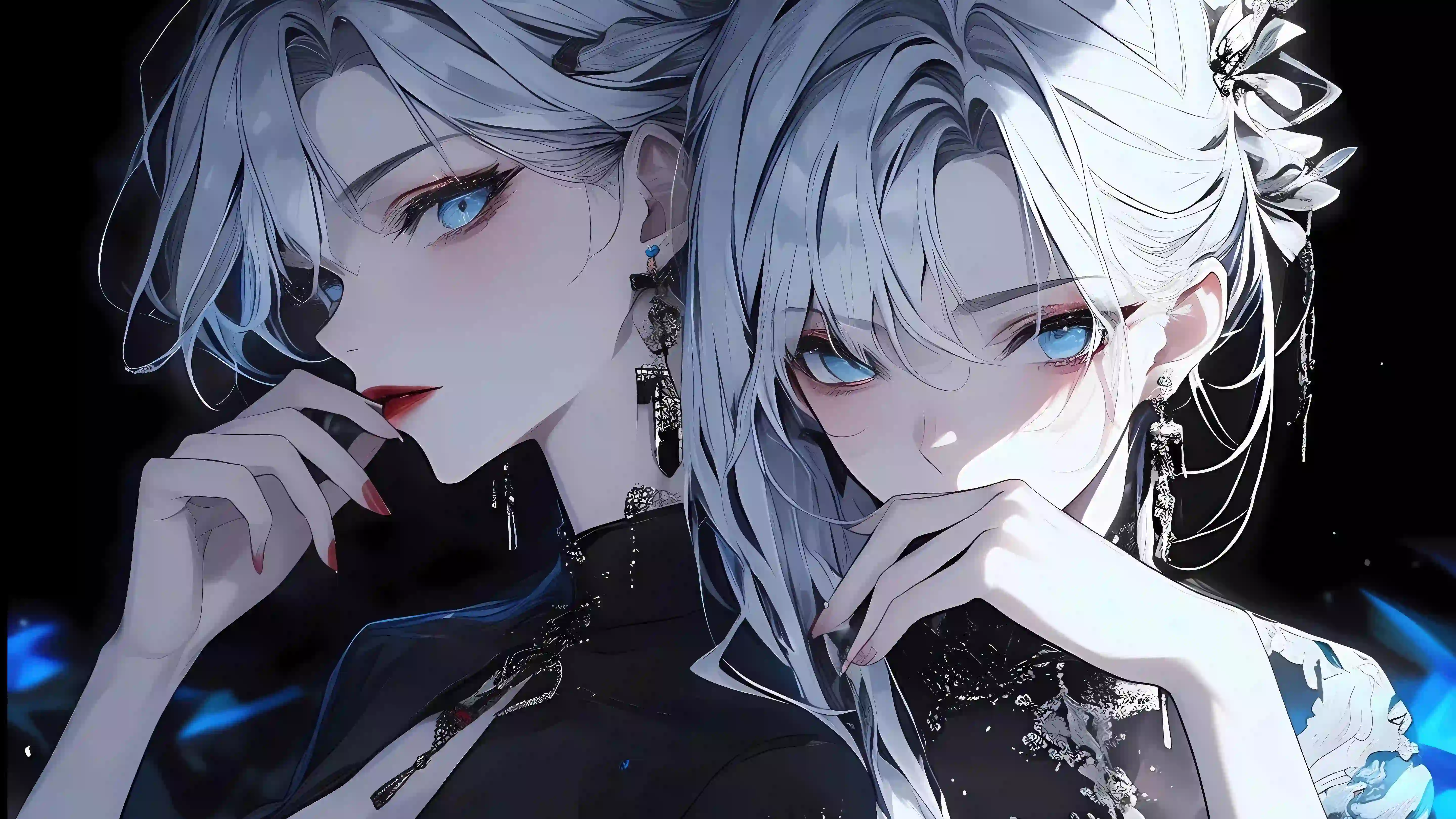 2个白发女孩 动漫女孩 二次元