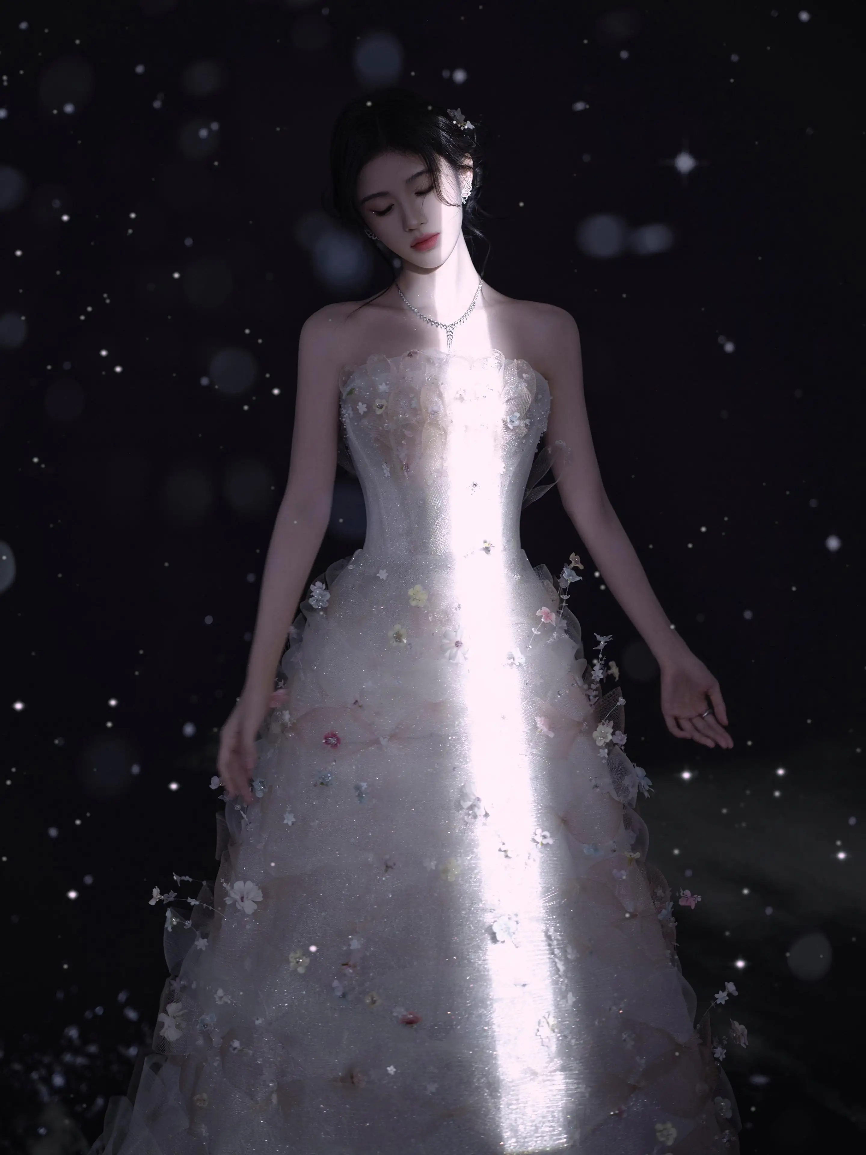 鞠婧祎白色裙子唯美光4k美女手机