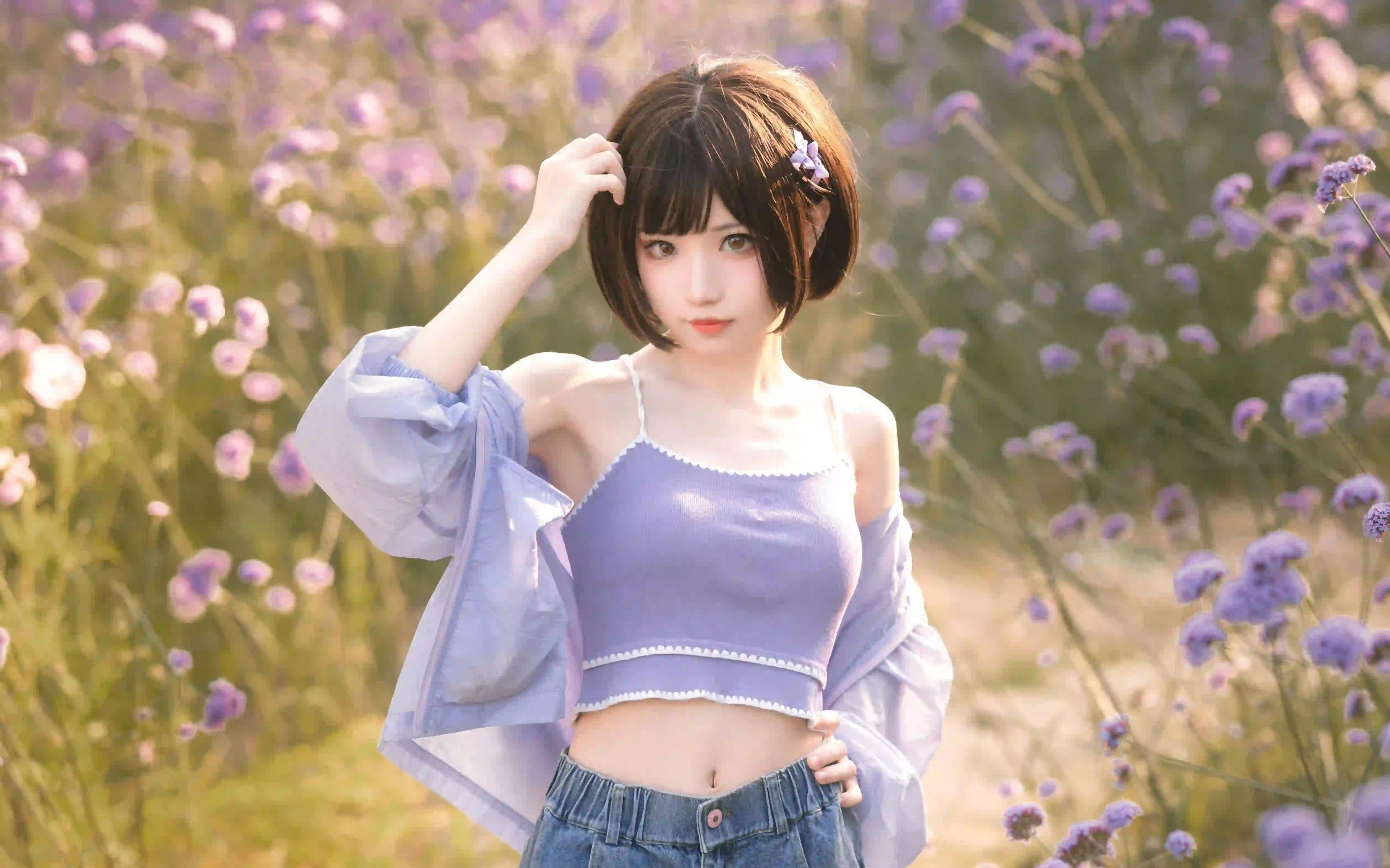 紫色韵味 户外写真 短发女孩 吊带 紫色吊带