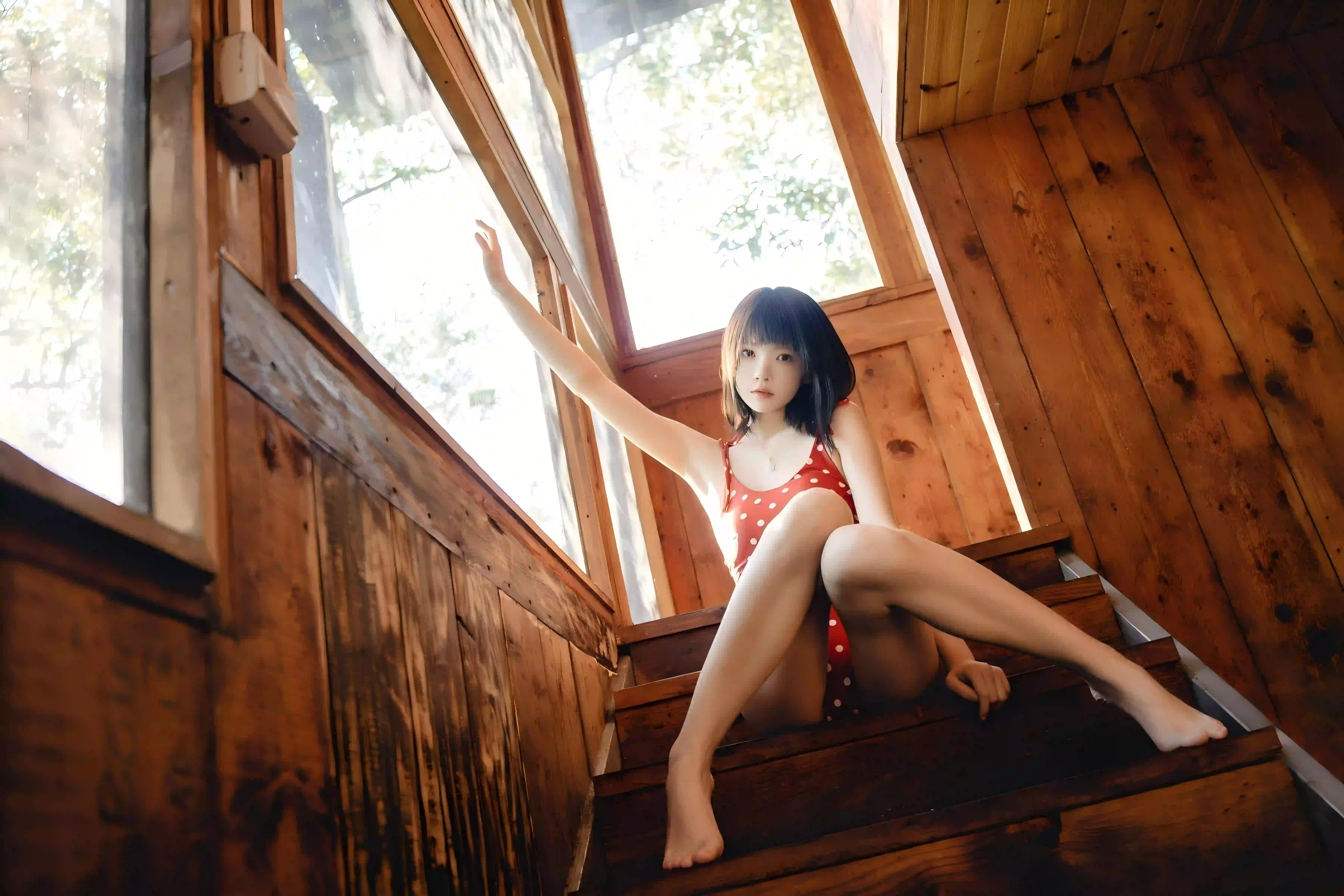 夏日穿搭 红色吊带 美女 长发美女 性感美女