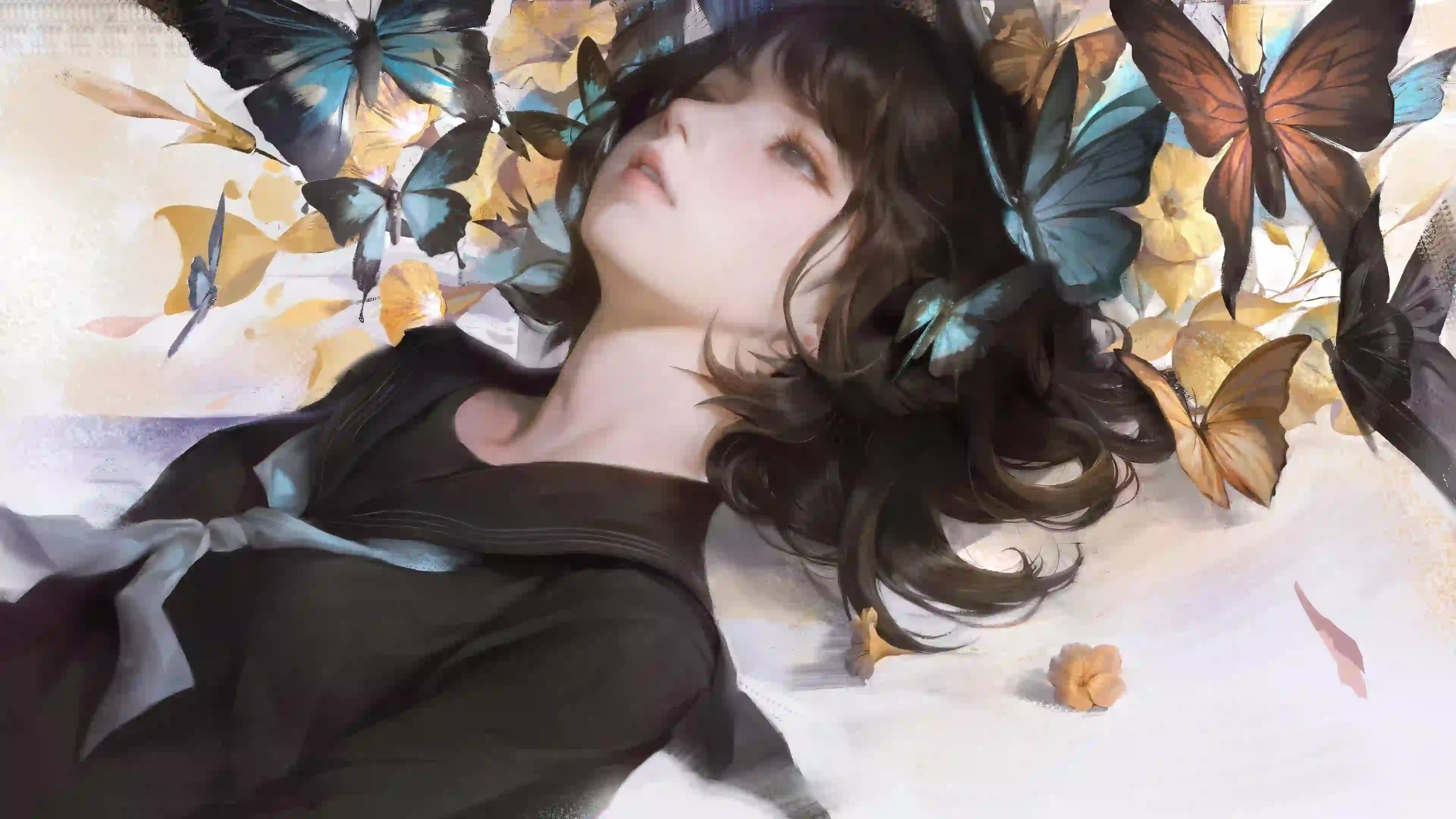 女孩 蝴蝶 唯美绘画 4K动漫壁纸