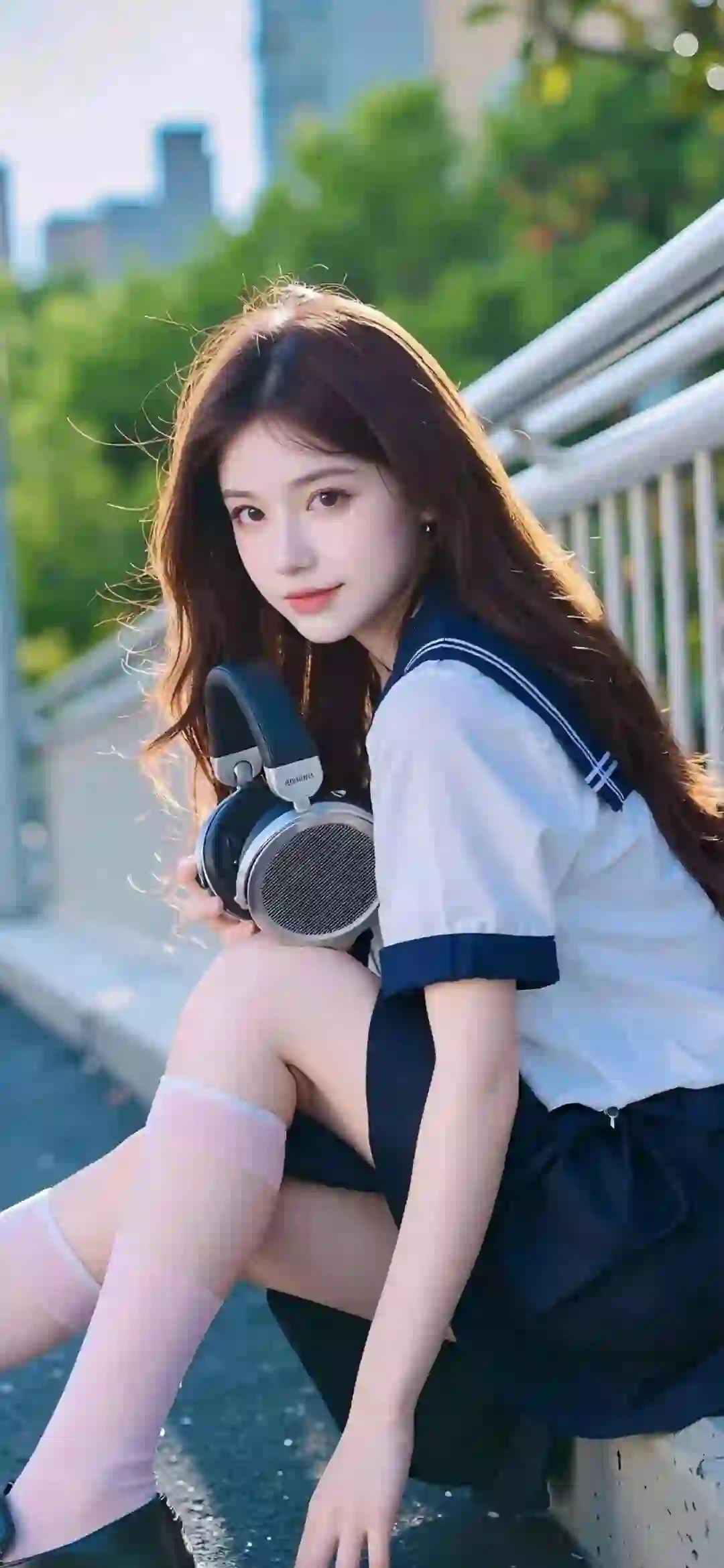 jk穿搭 长发美女 丝袜