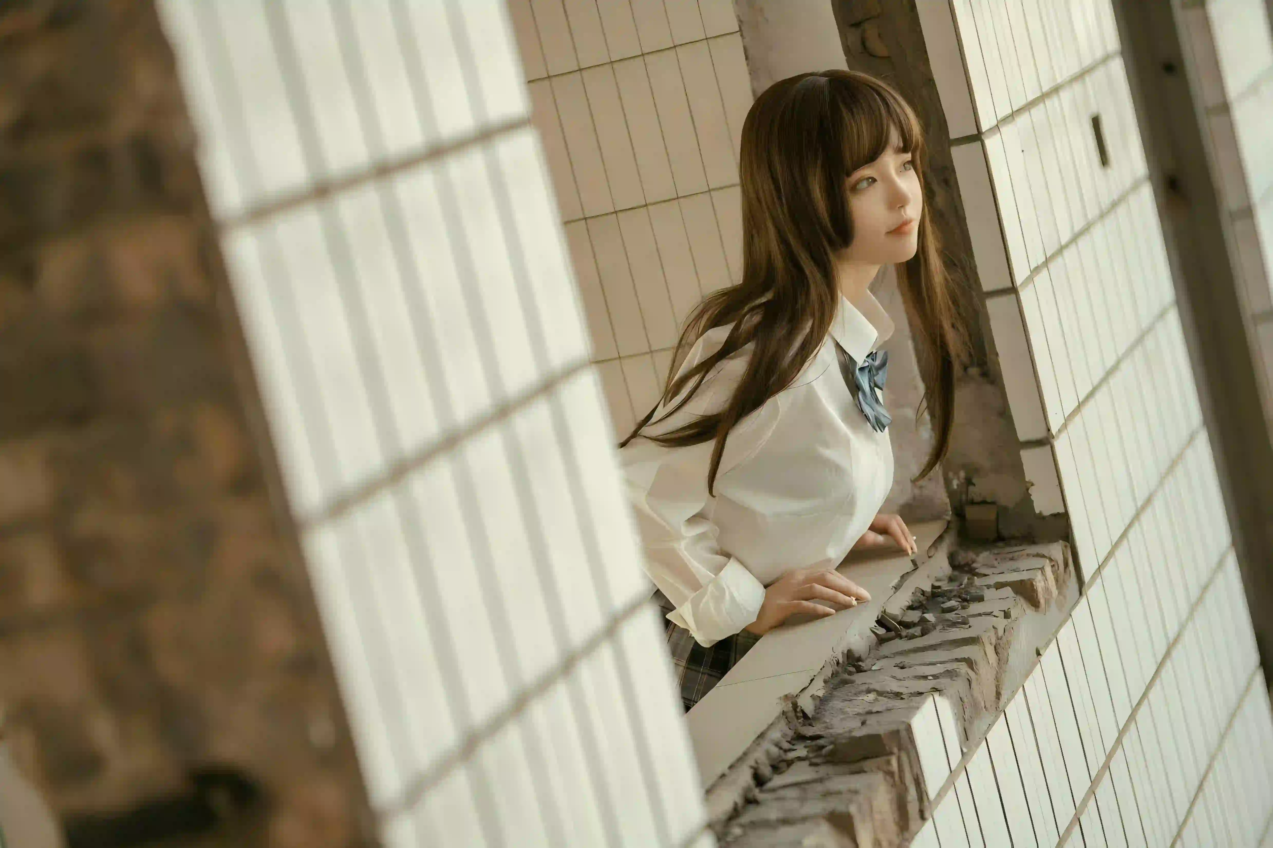 长发jk美女 清纯美女 窗外