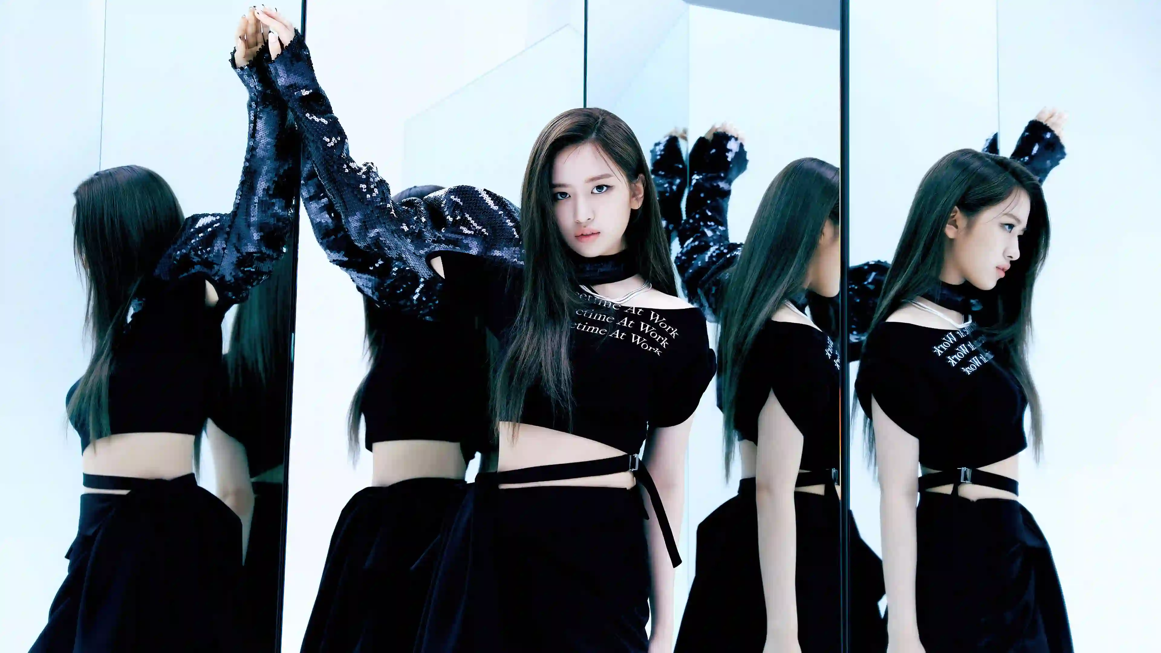 ive-an-yujin 长发美女 镜面 镜像 黑色裙子