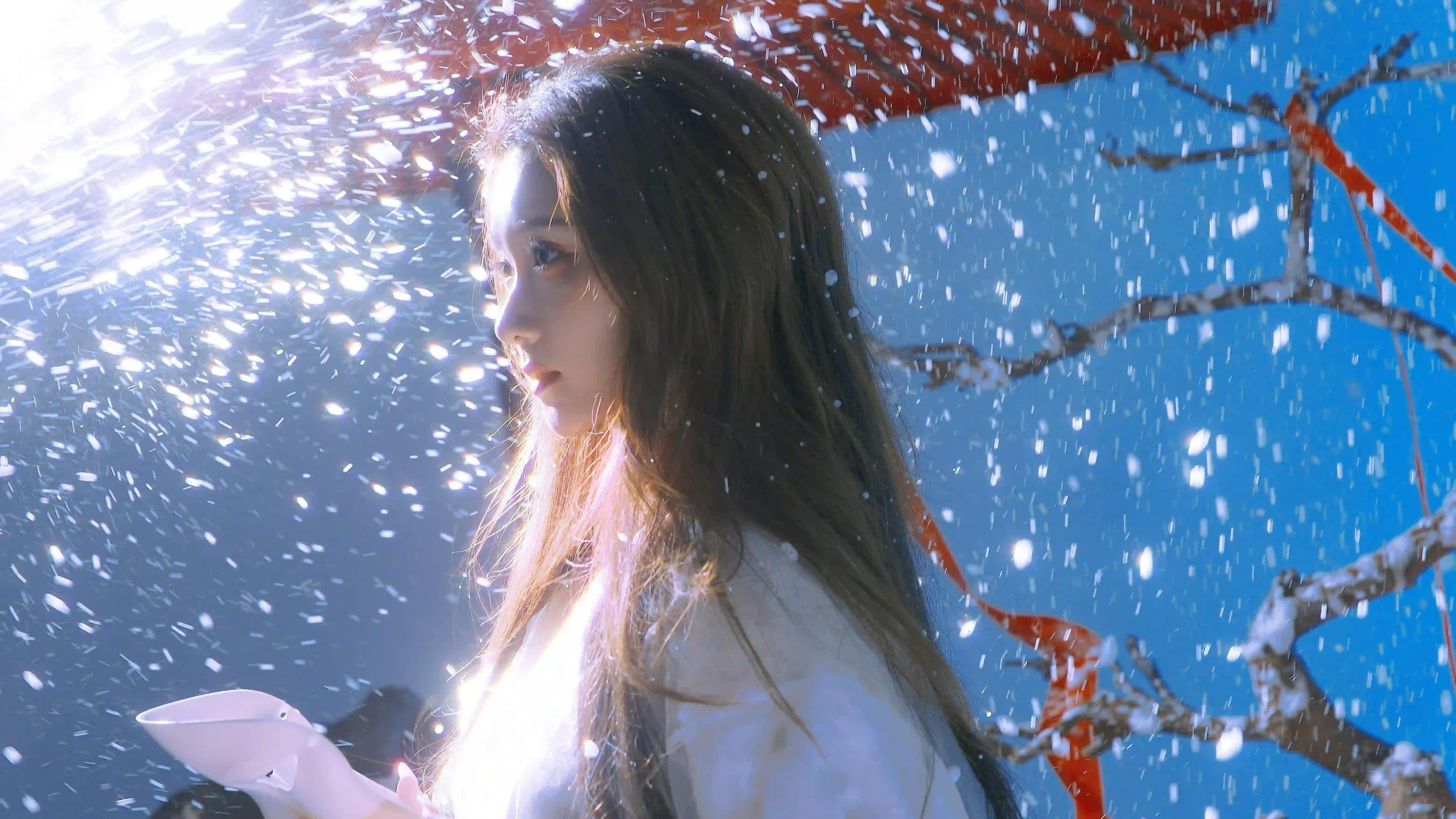 古风汉服美女 雪花飘落 古风
