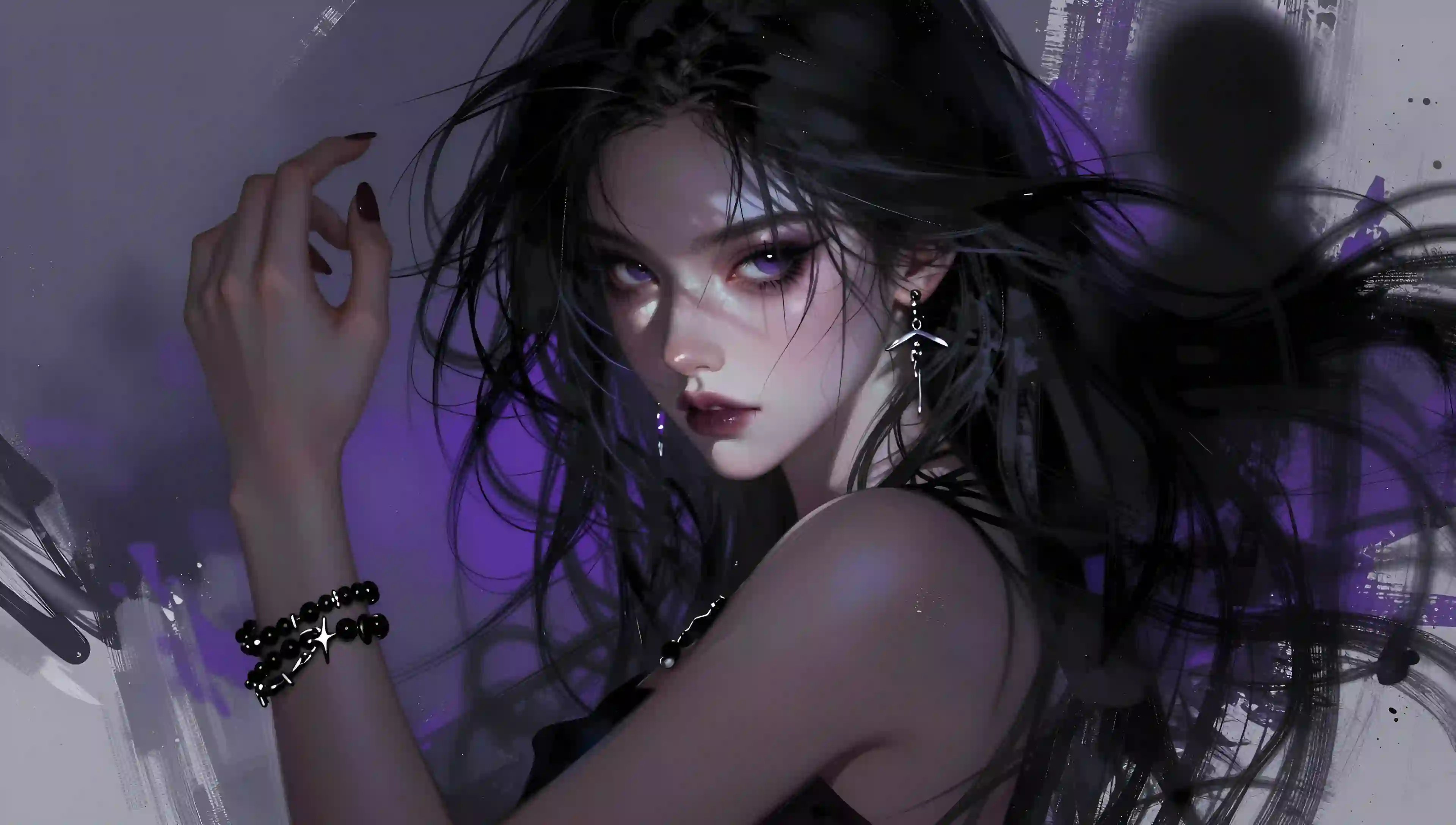 黑发紫眸 动漫少女 暗黑艺术 壁纸