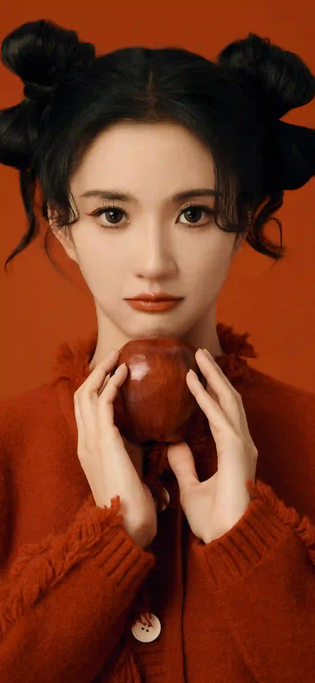 长发美女 明星壁纸 刘些宁 红色背景 苹果