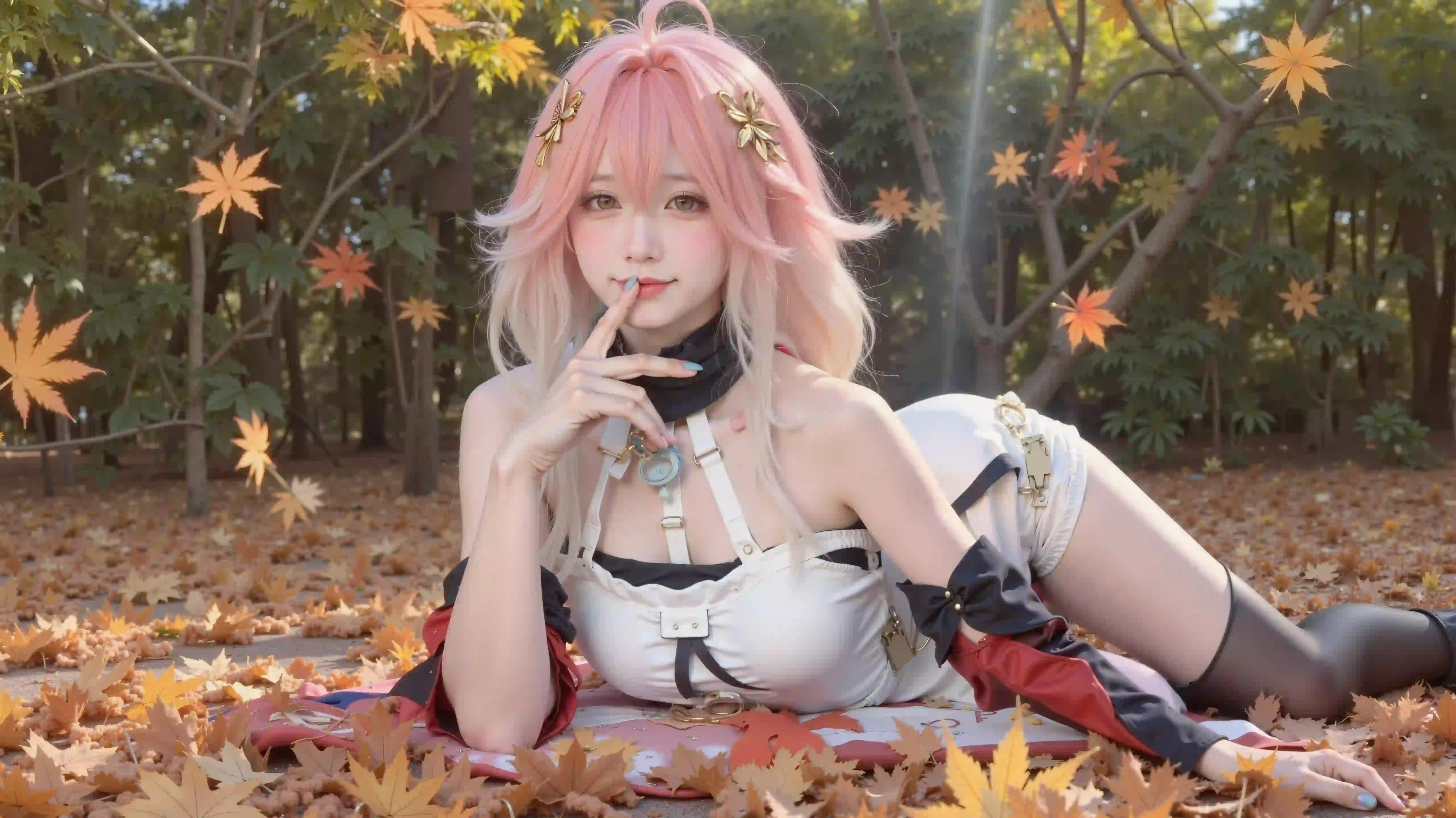 Coser 长发美女 游戏角色cos 八重神子 黄色枫叶