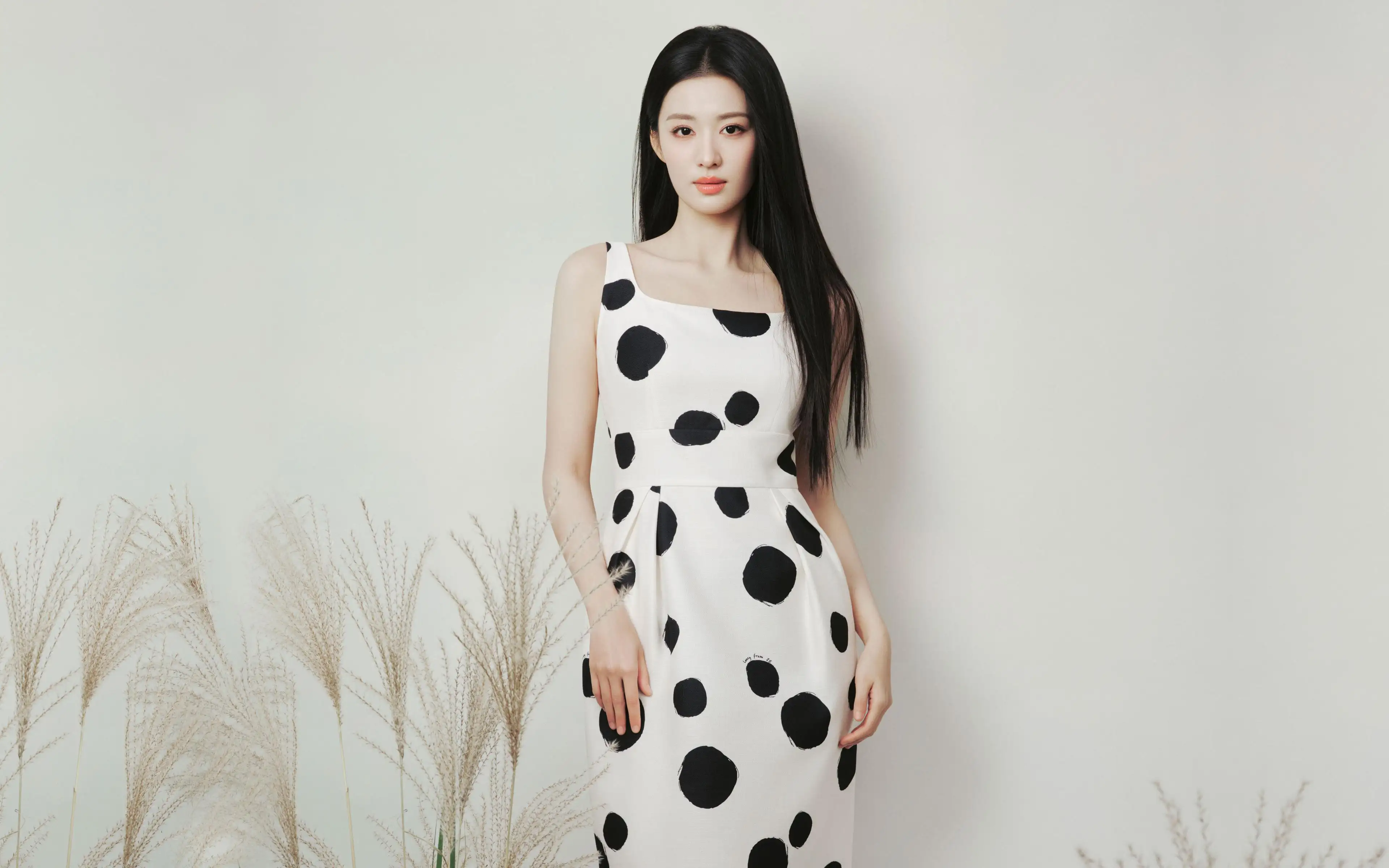 黑白波点裙美女王楚然 4K壁纸