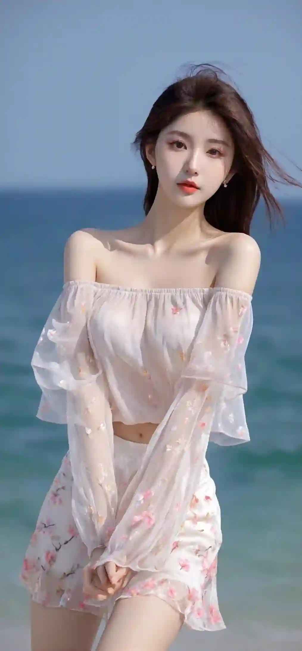 长发美女 抹胸 海边写真