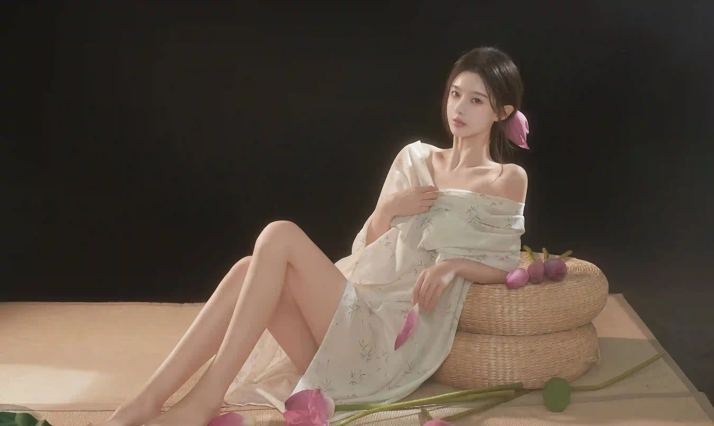 古风美女 性感美女 古风 花 荷花 古典美女 