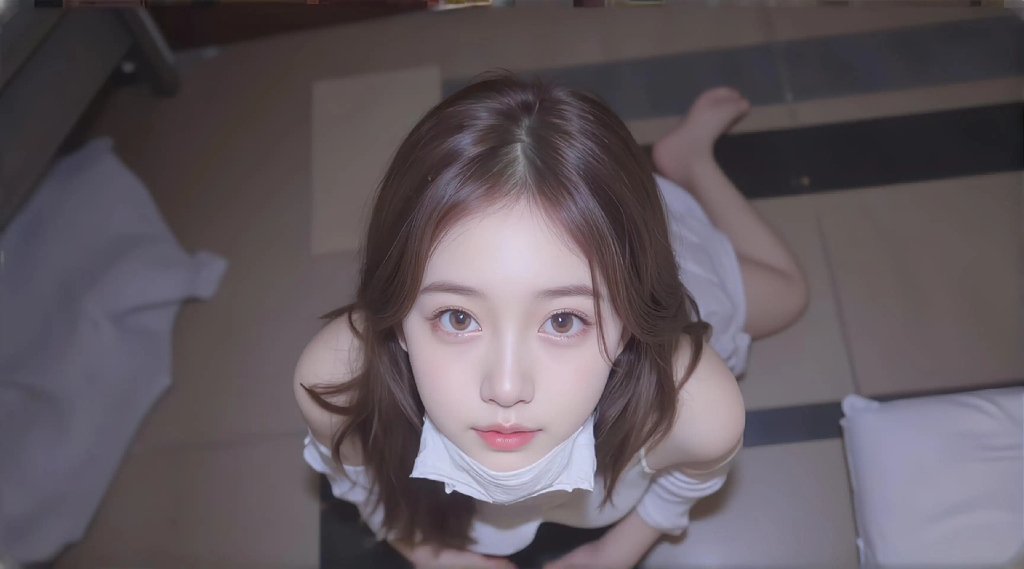 长发可爱长腿白裙美女