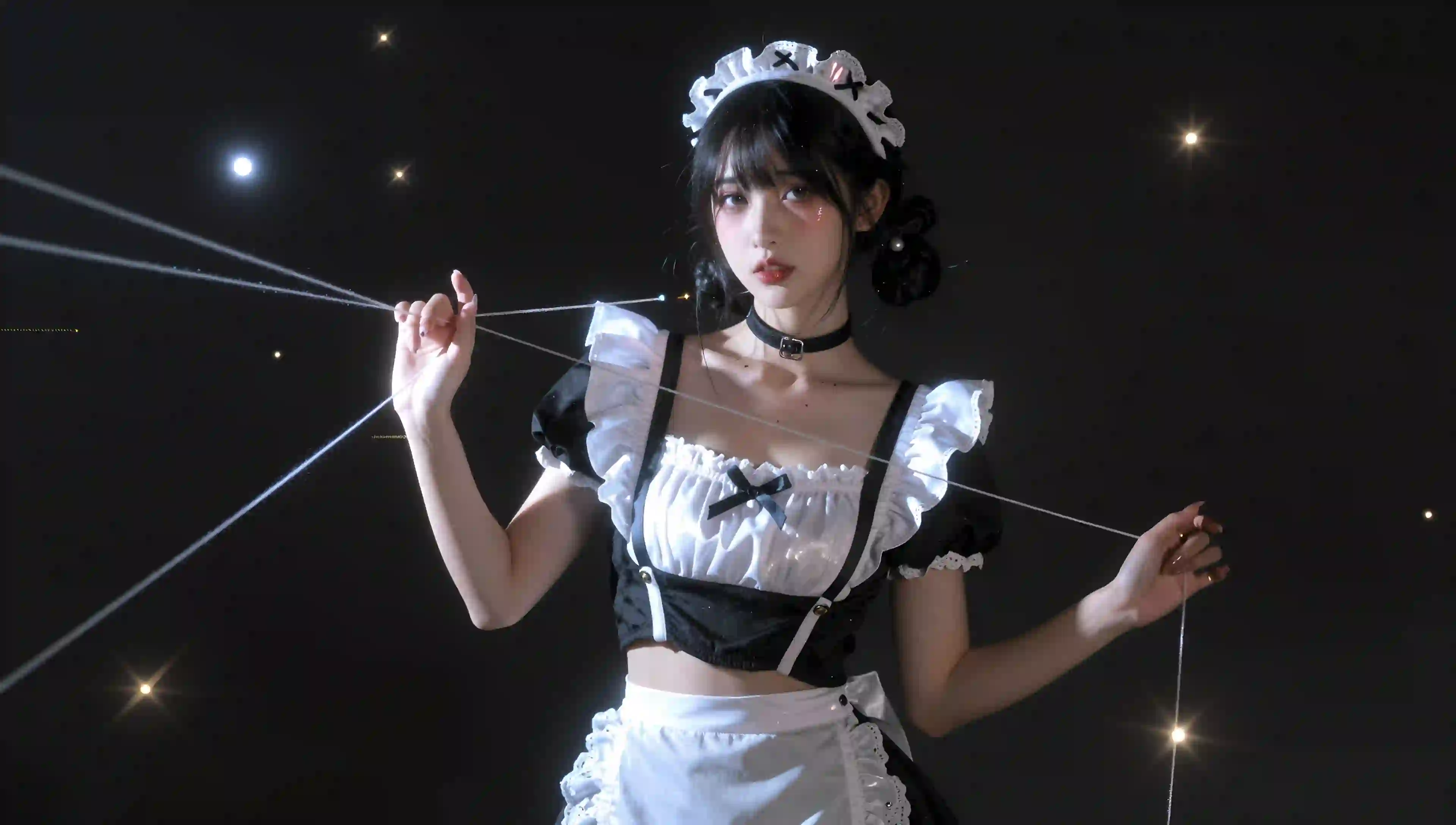 美女 星空 女仆穿搭 女仆 白色裙子 丝线