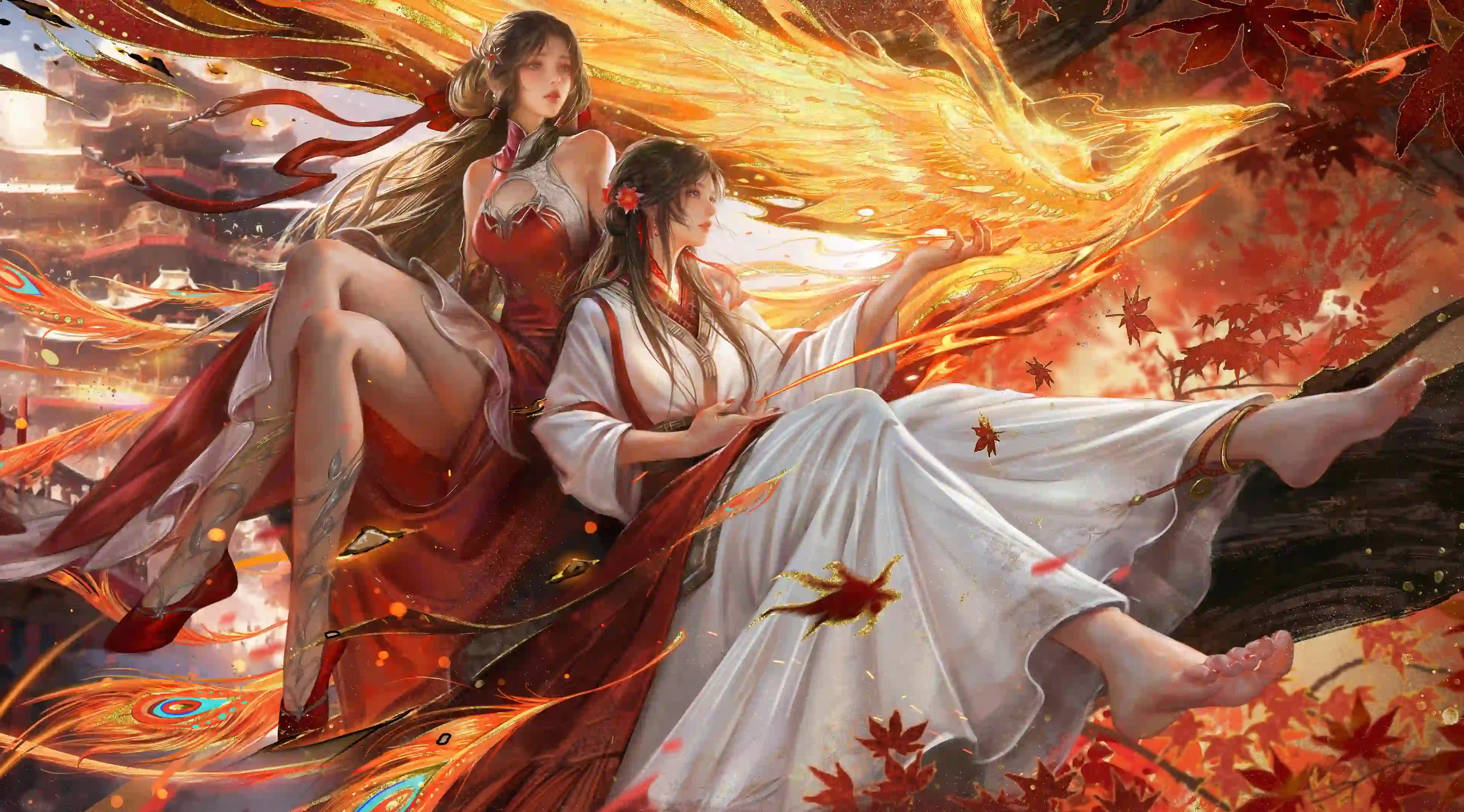 火 两个动漫女孩 动漫角色 二次元角色 