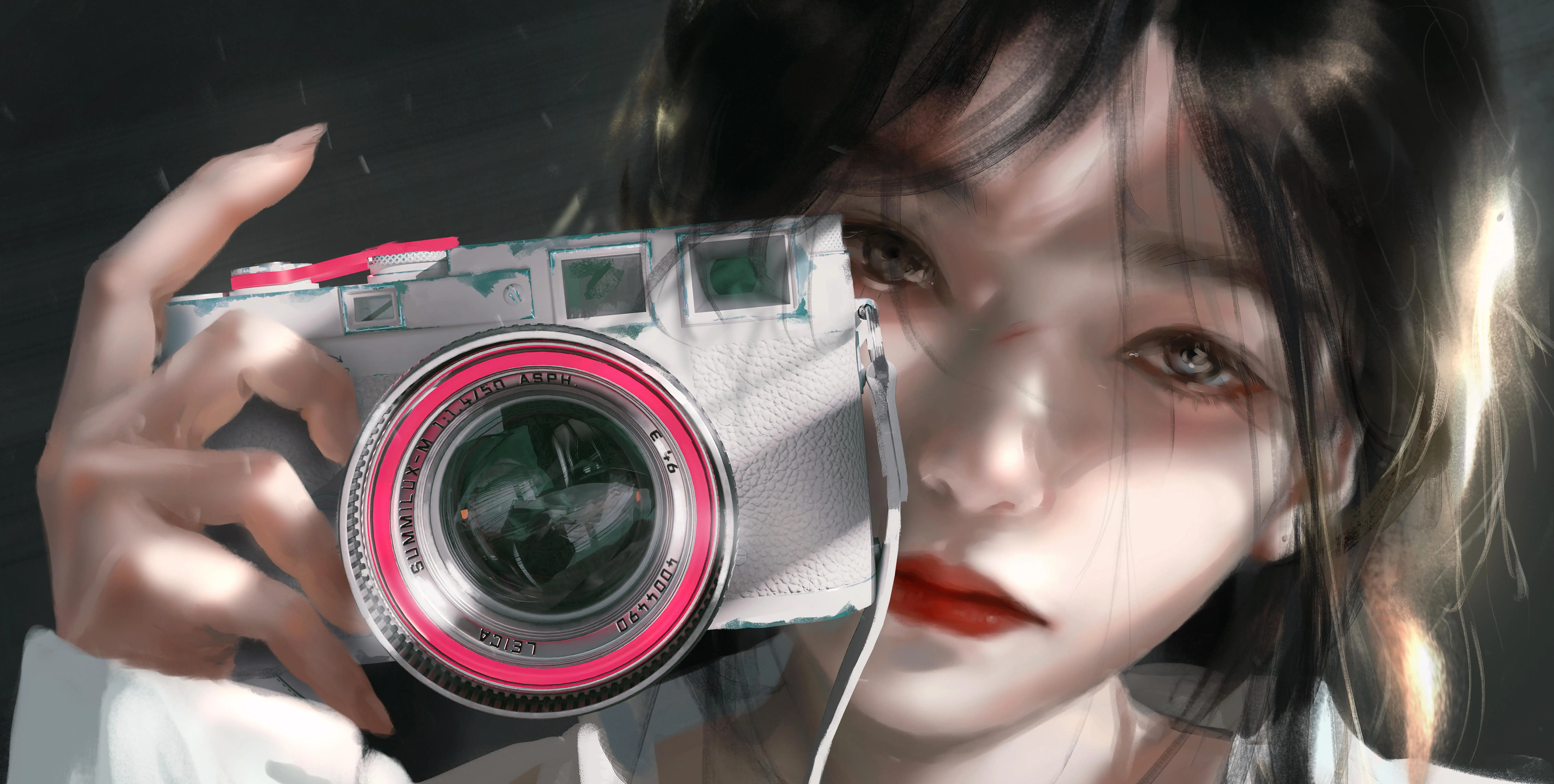玩摄影，手拿相机的动漫少女｜wlop