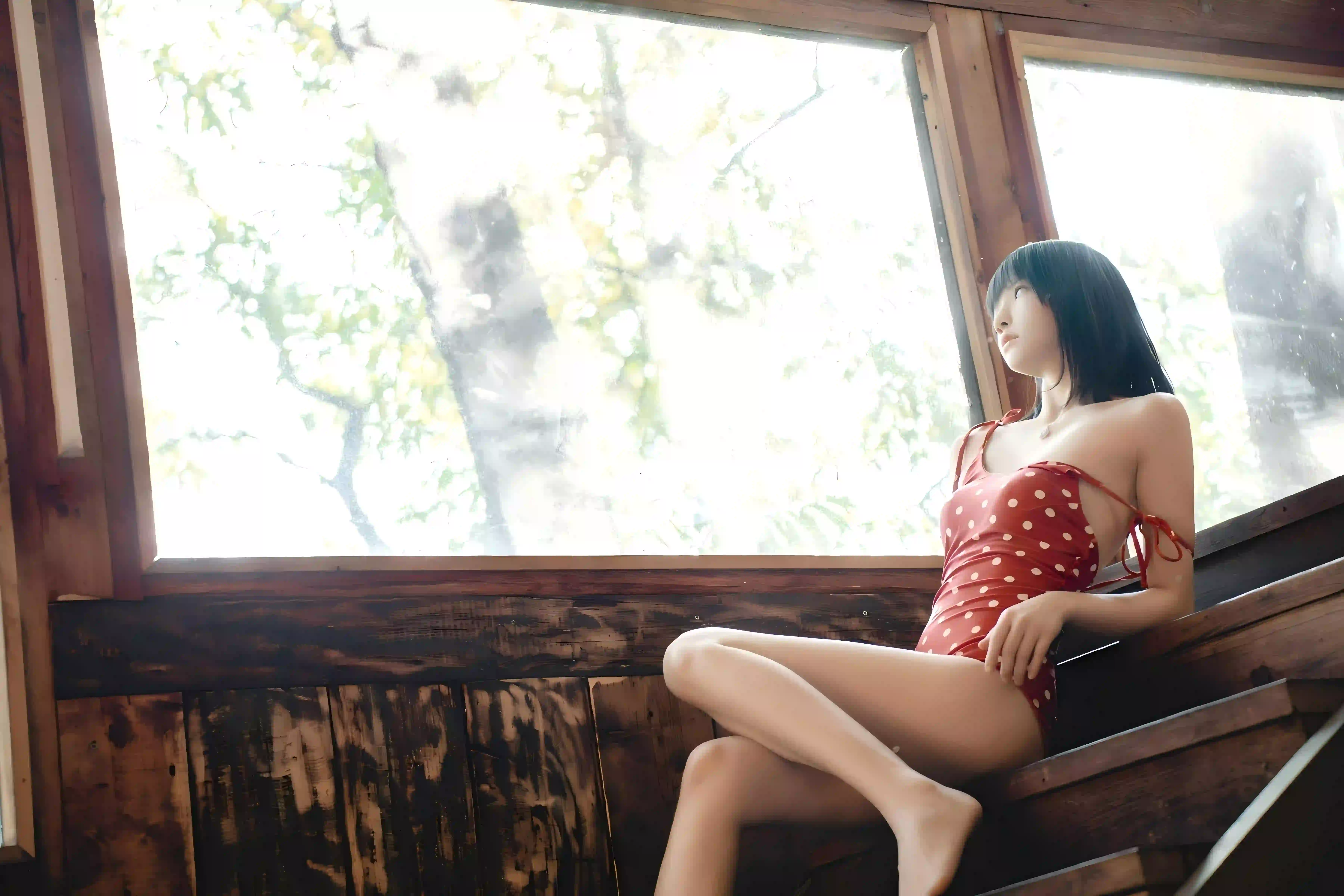 夏日穿搭 红色吊带 美女 长发美女 性感美女