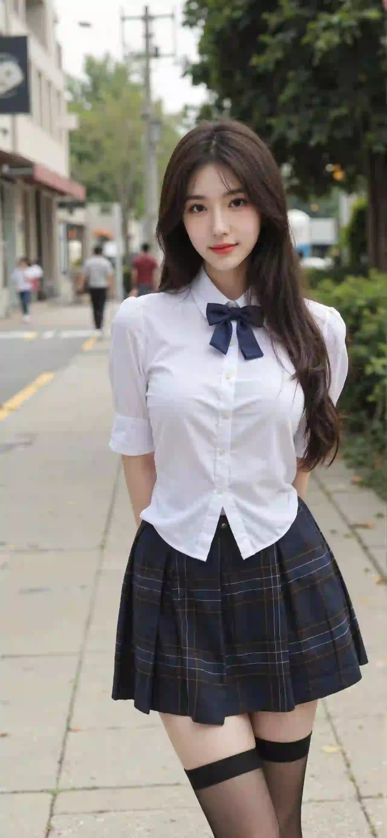 美女 长发美女 jk 黑丝 黑色丝袜 户外