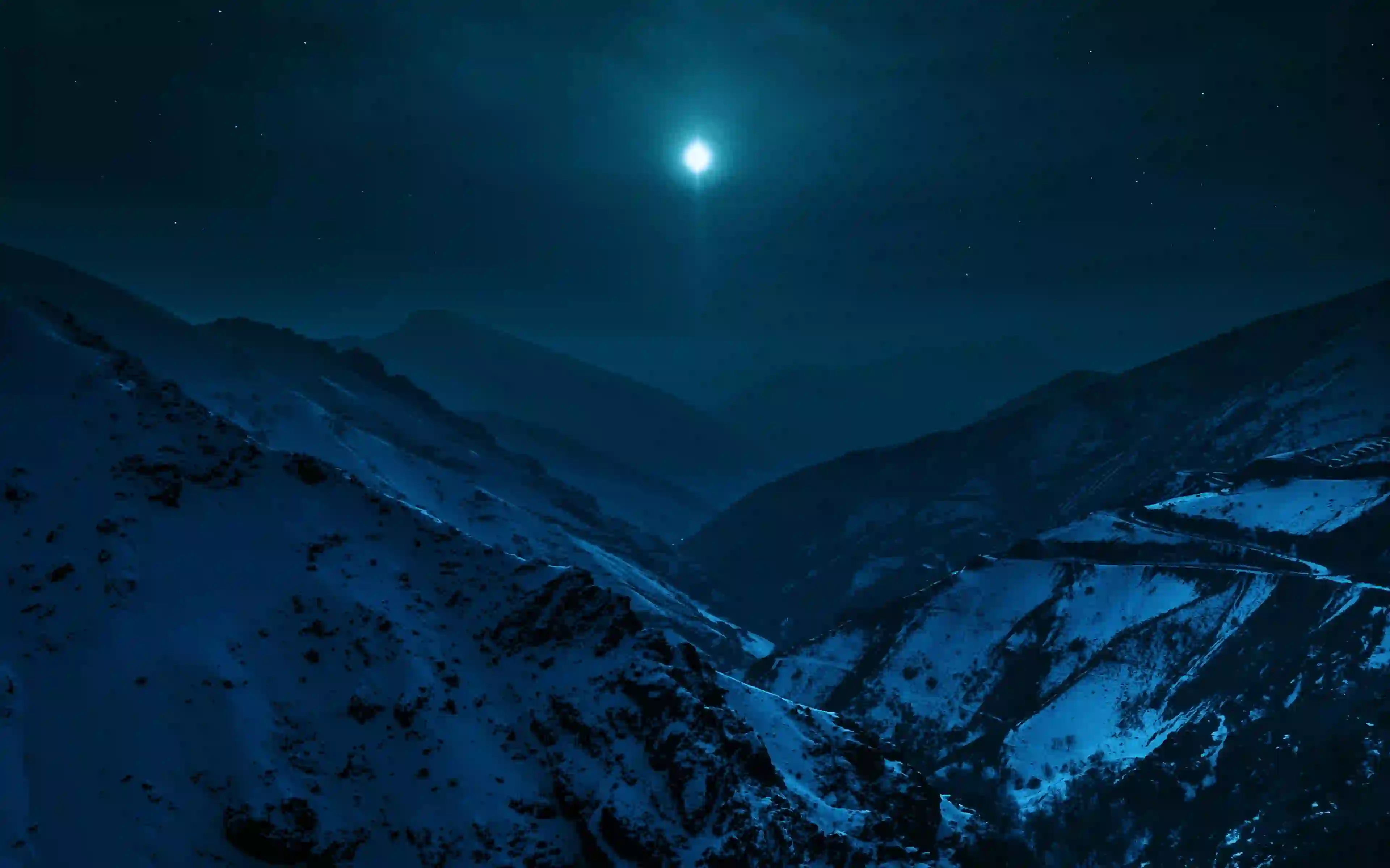 雪山 夜晚 明月 月光 山峰 
